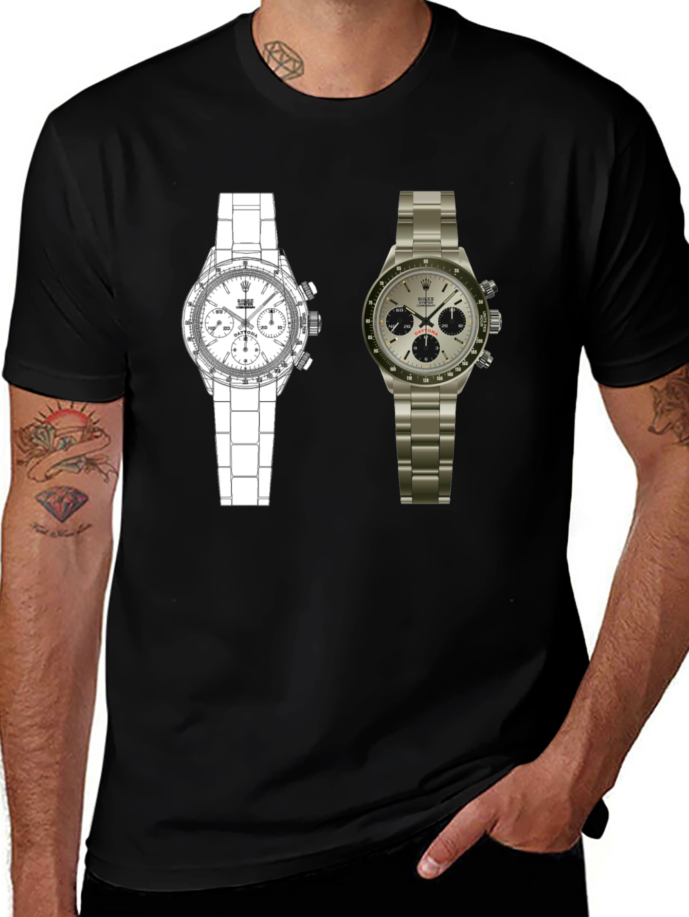 Variant 21 of Dual Watch Graphic Tee - Timepiece Art