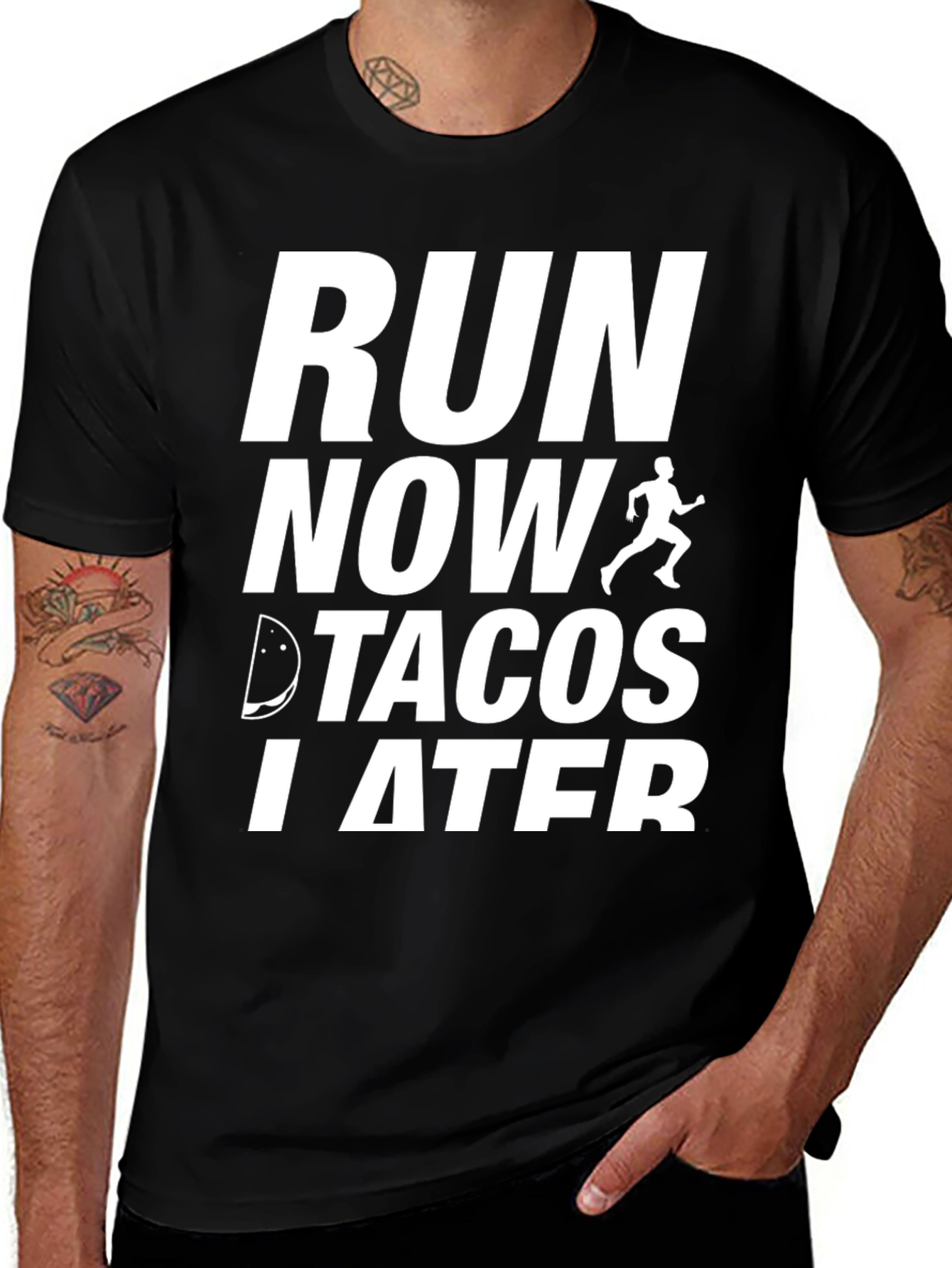 Variant 23 of Run Now Tacos Later Black T-Shirt