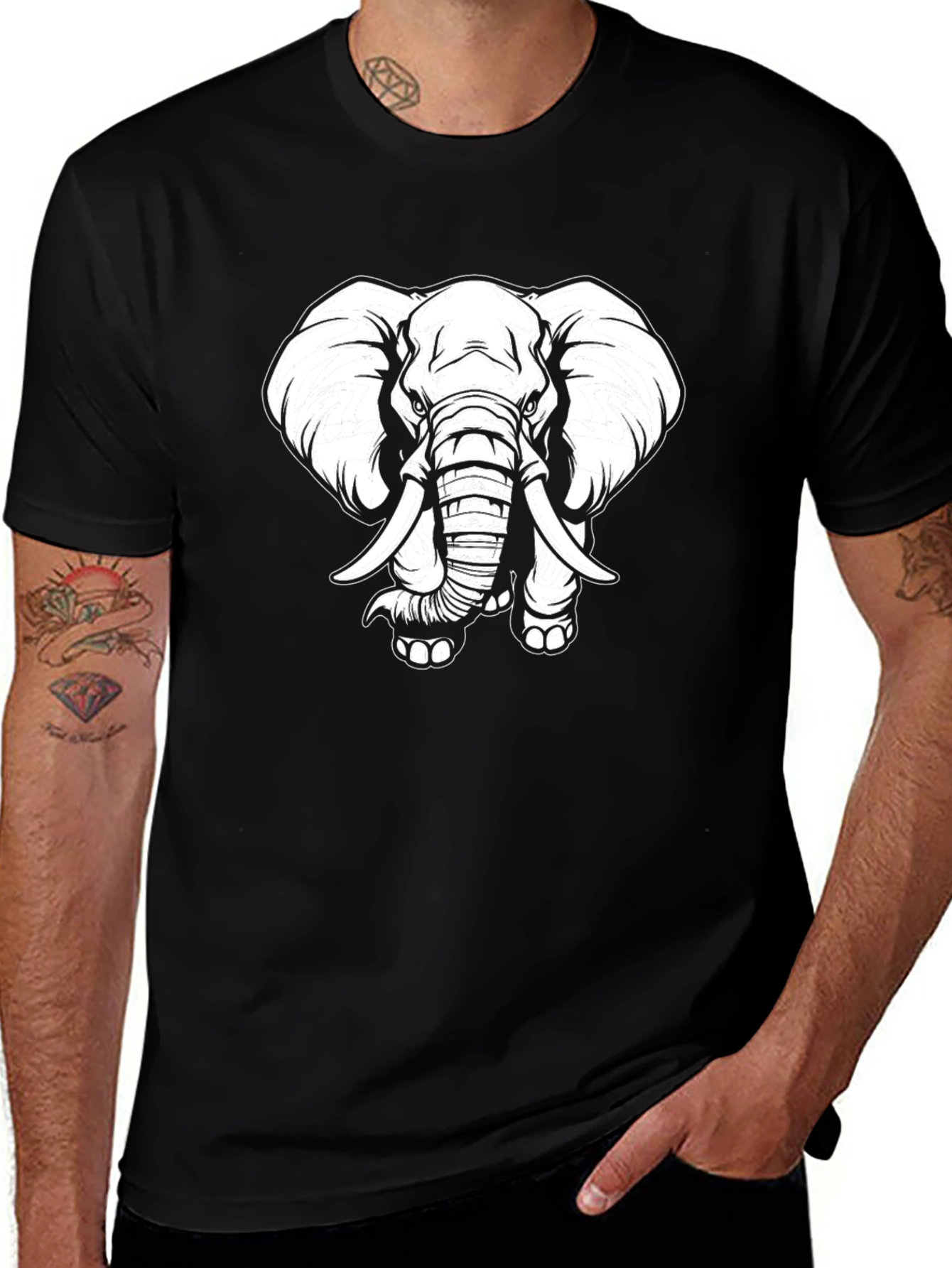 Variant 3 of Elephant Graphic Print Black Tee