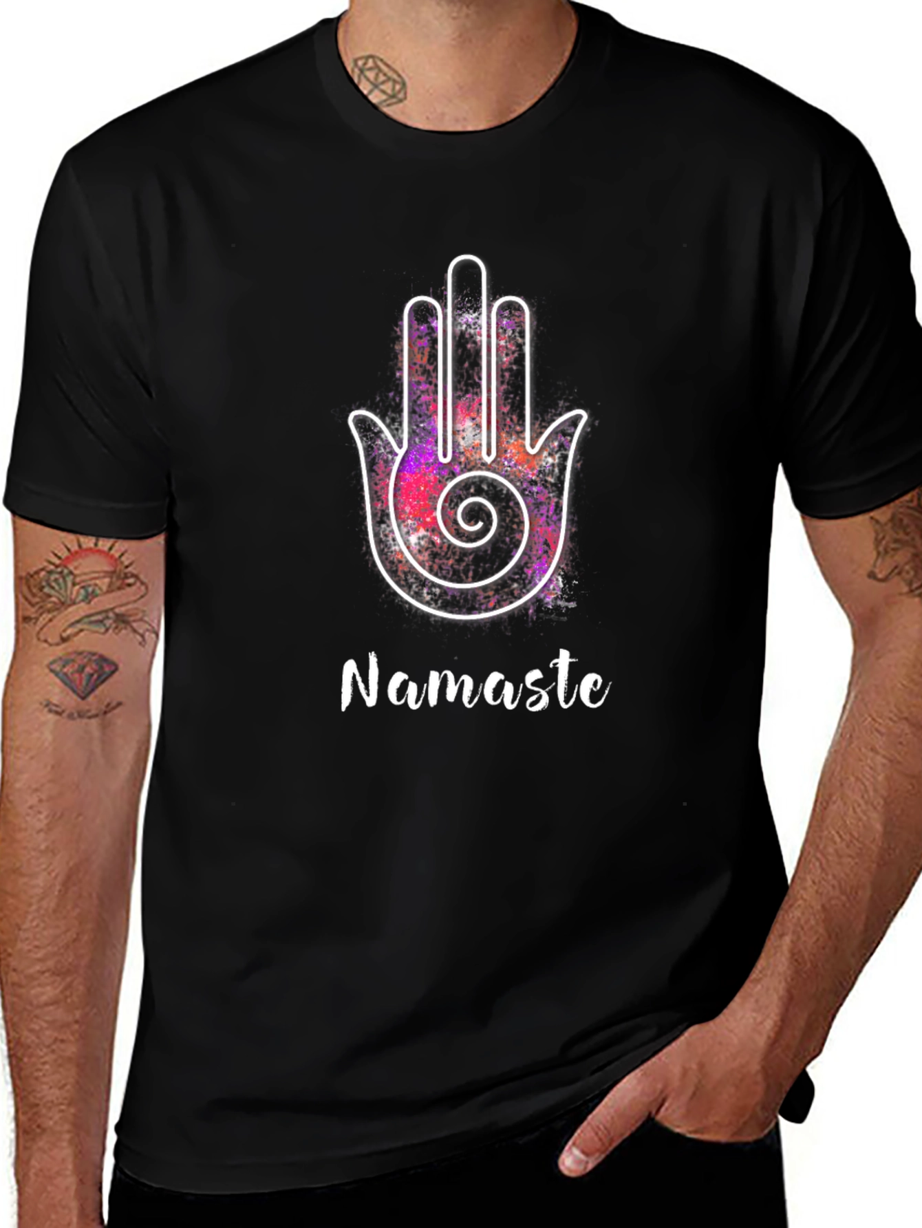 Namaste Hamsa Hand Graphic Tee - Black Cotton Casual Shirt