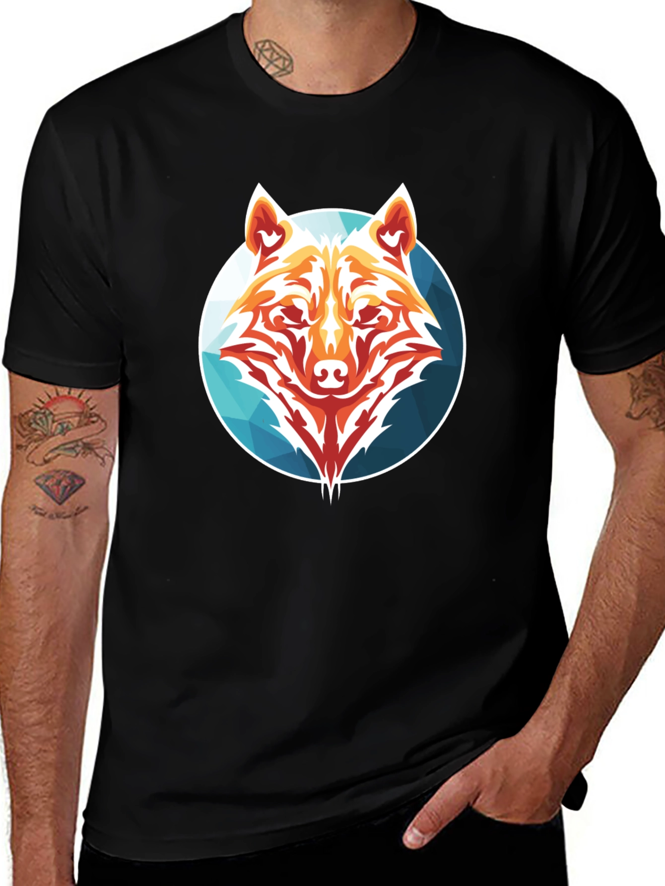 Variant 4 of Geometric Wolf Graphic Tee - Stylish Menswear