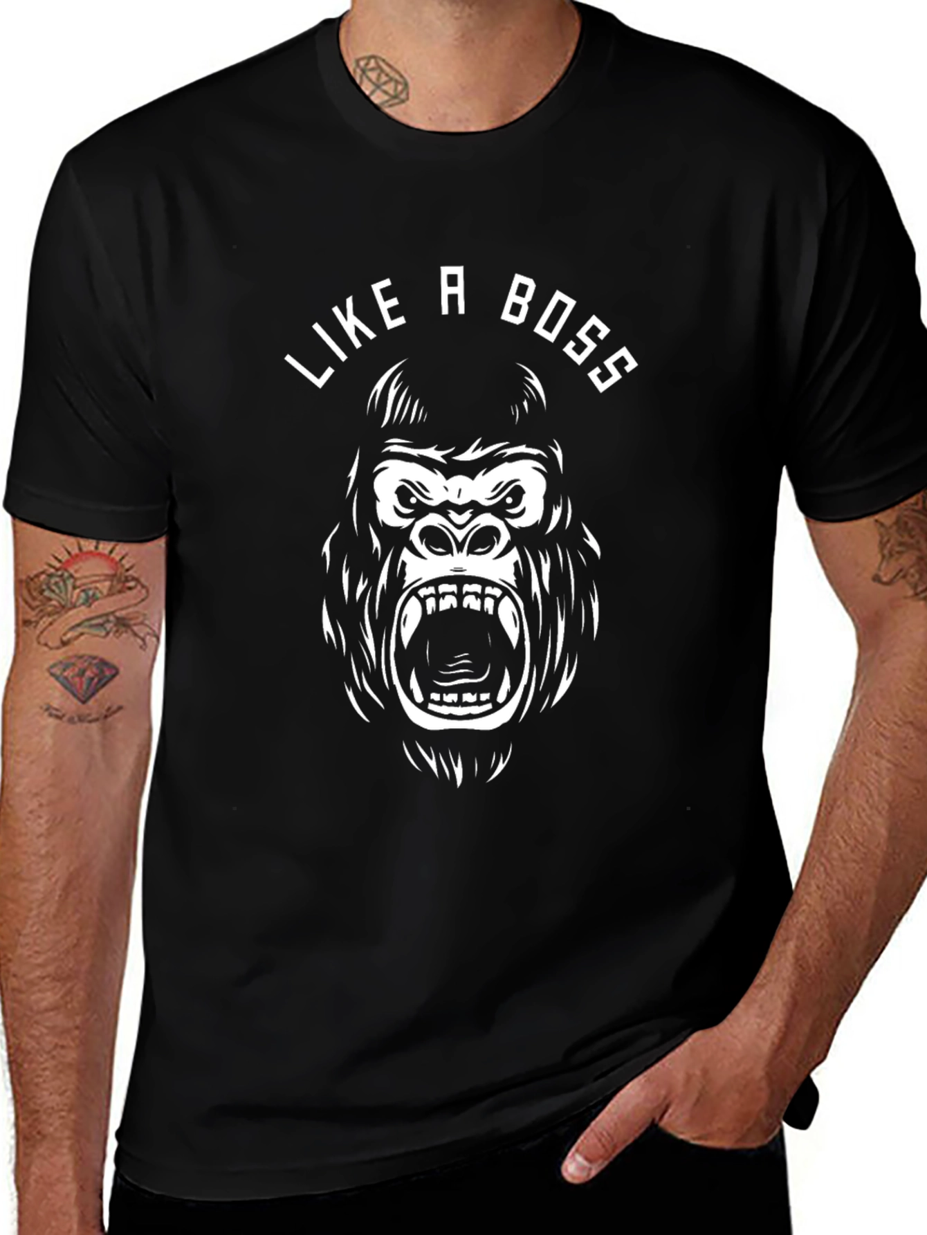 Variant 16 of Like a Boss Gorilla Graphic Tee - Black