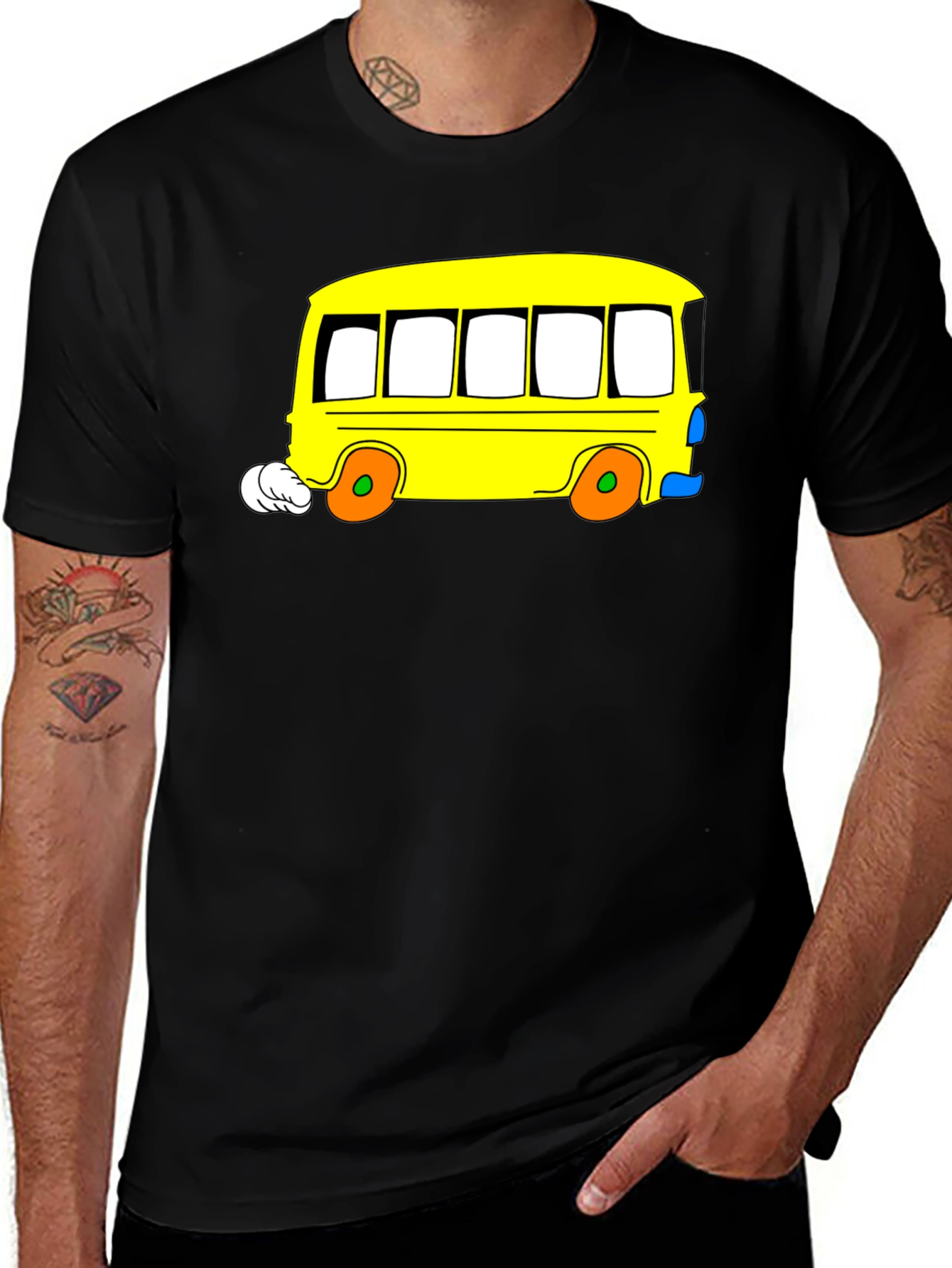 Cartoon Bus Graphic Tee - Black