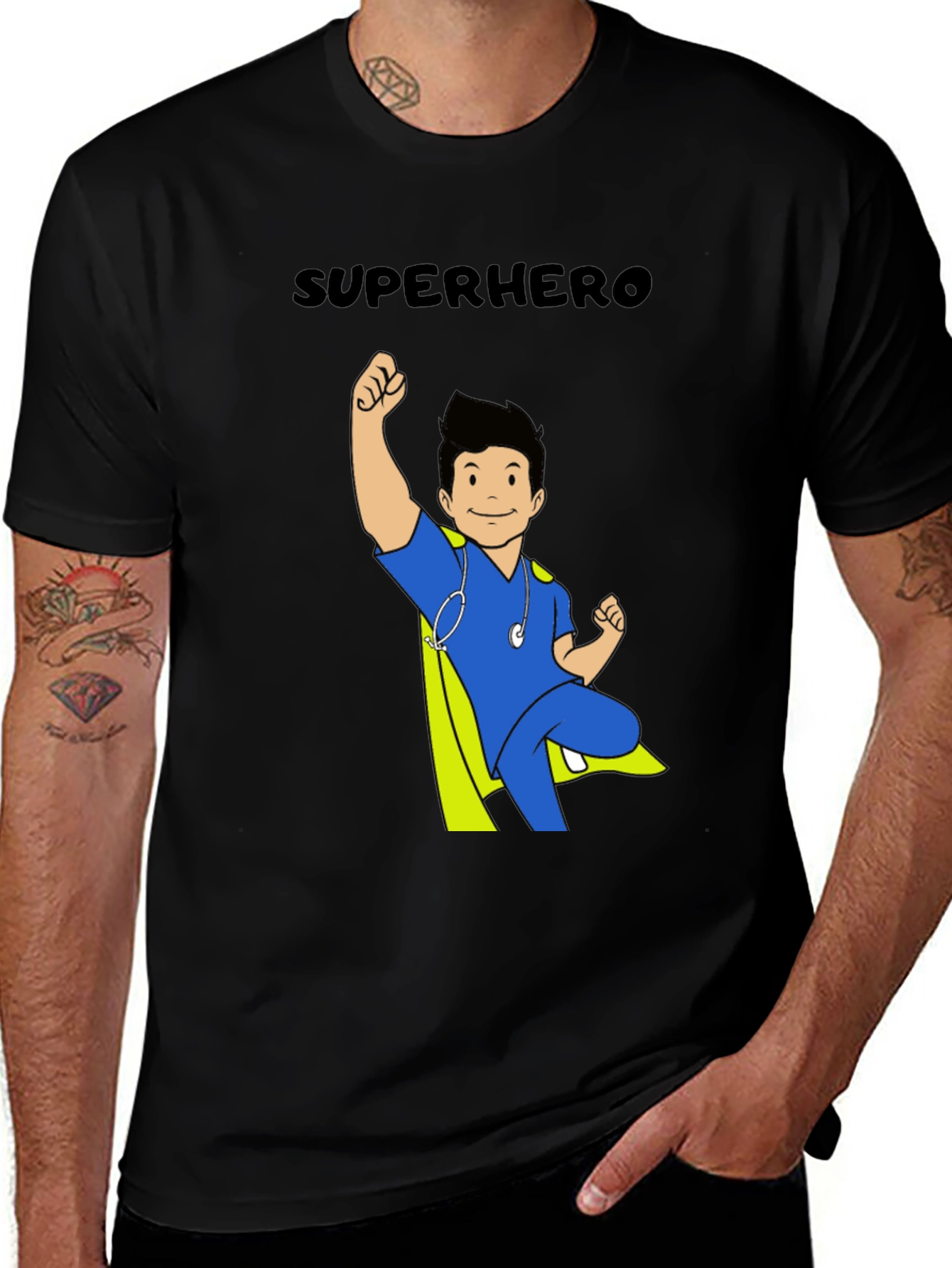 Variant 23 of Superhero Nurse T-Shirt - Black Cotton Tee