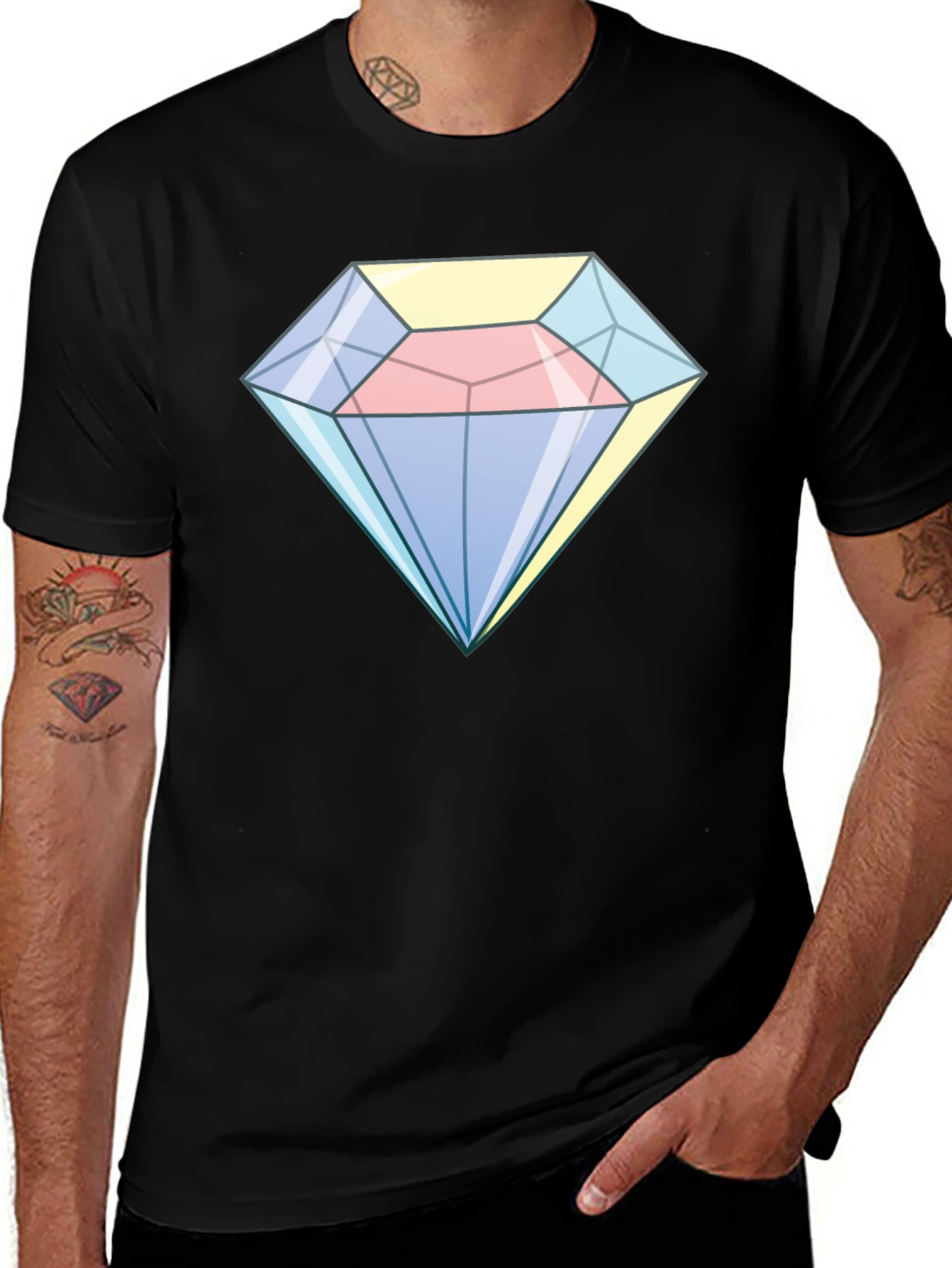 Variant 8 of Cartoon Diamond Graphic Tee - Black Cotton Casual Shirt