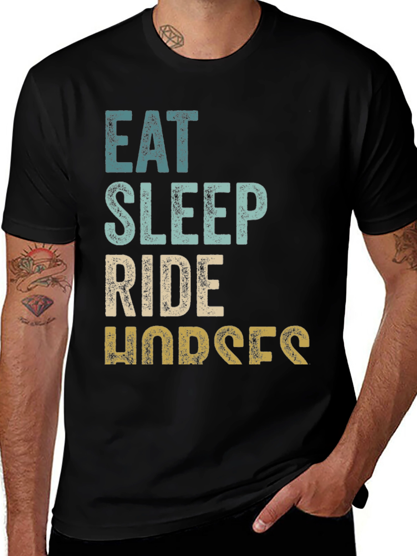 Variant 8 of Eat Sleep Ride Horses Black T-Shirt