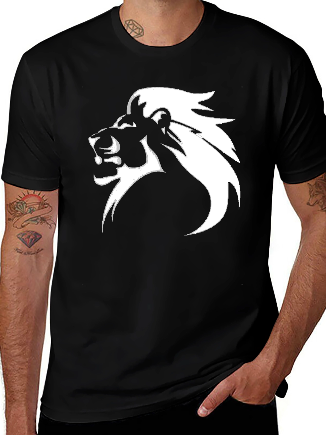 Variant 21 of Lion Head Graphic Tee - Black Cotton Comfort