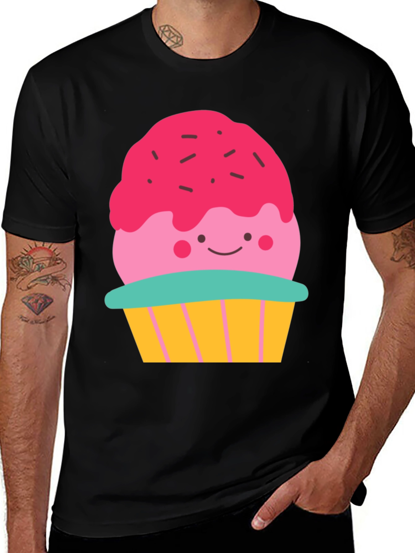 Variant 6 of Cute Cupcake Graphic Tee - Black Casual Shirt