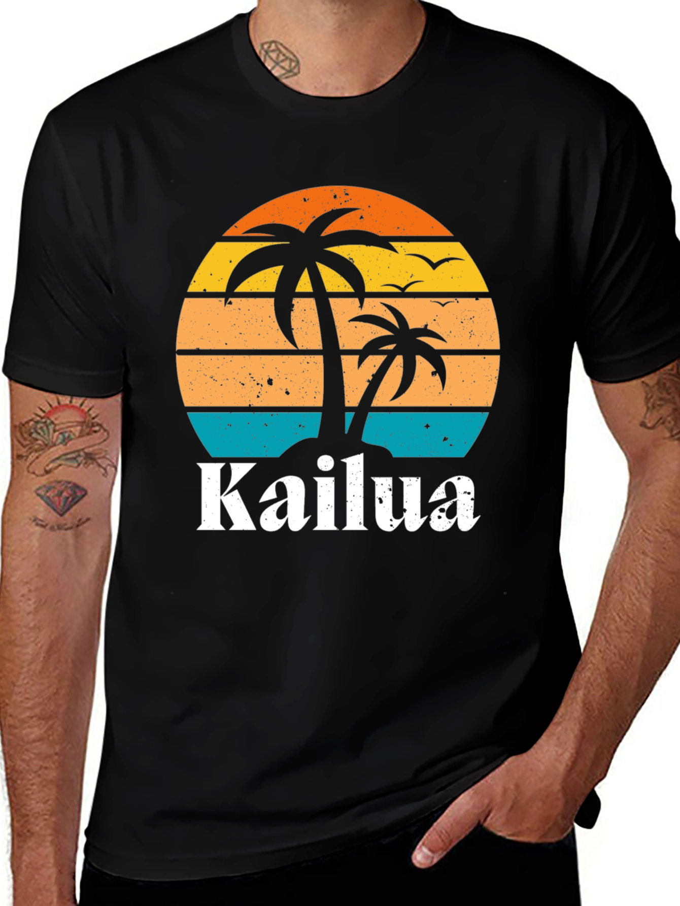 Variant 7 of Kailua Island Palm Tree Retro T-Shirt