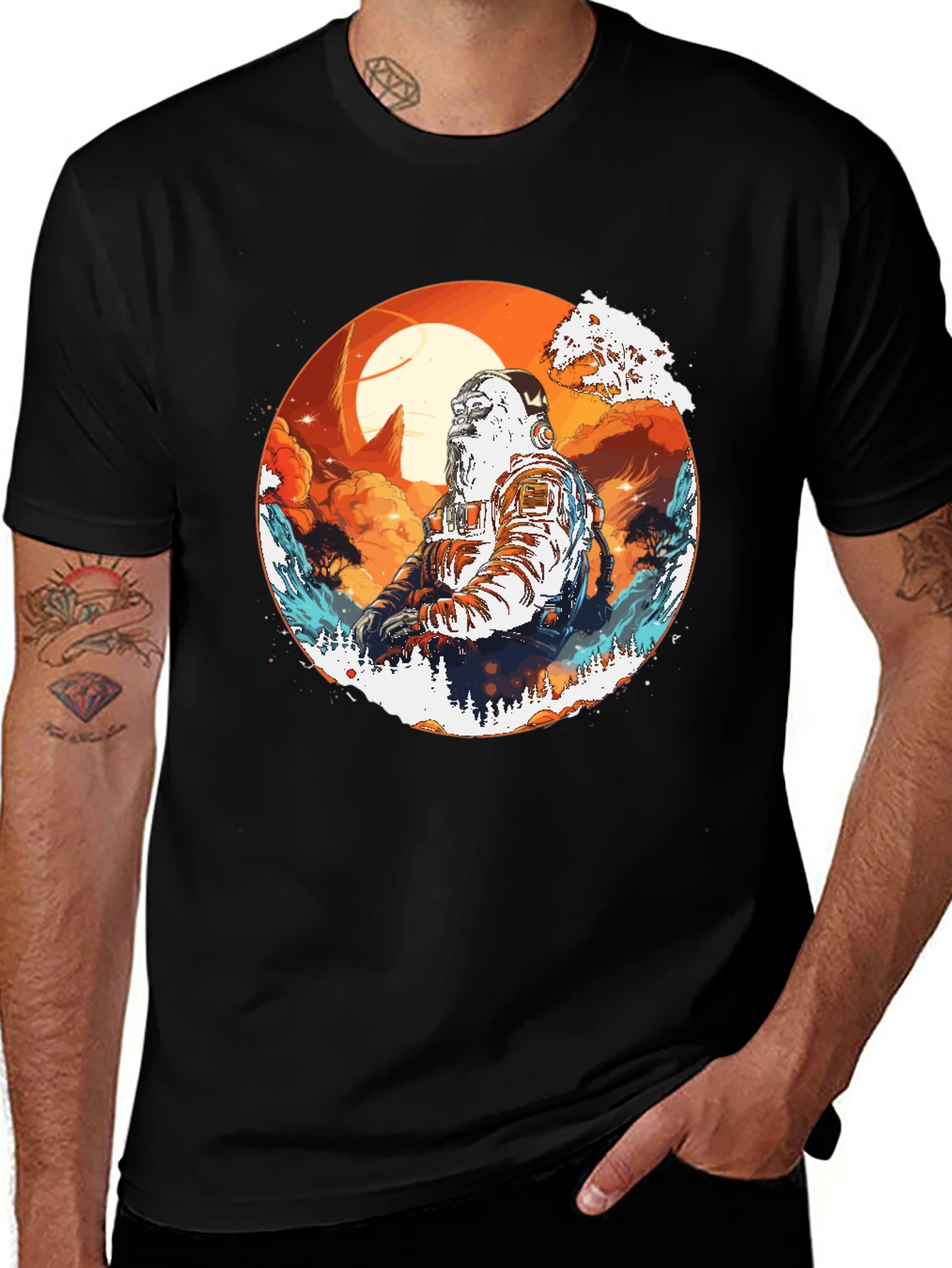 Astronaut Graphic Print Black T-Shirt