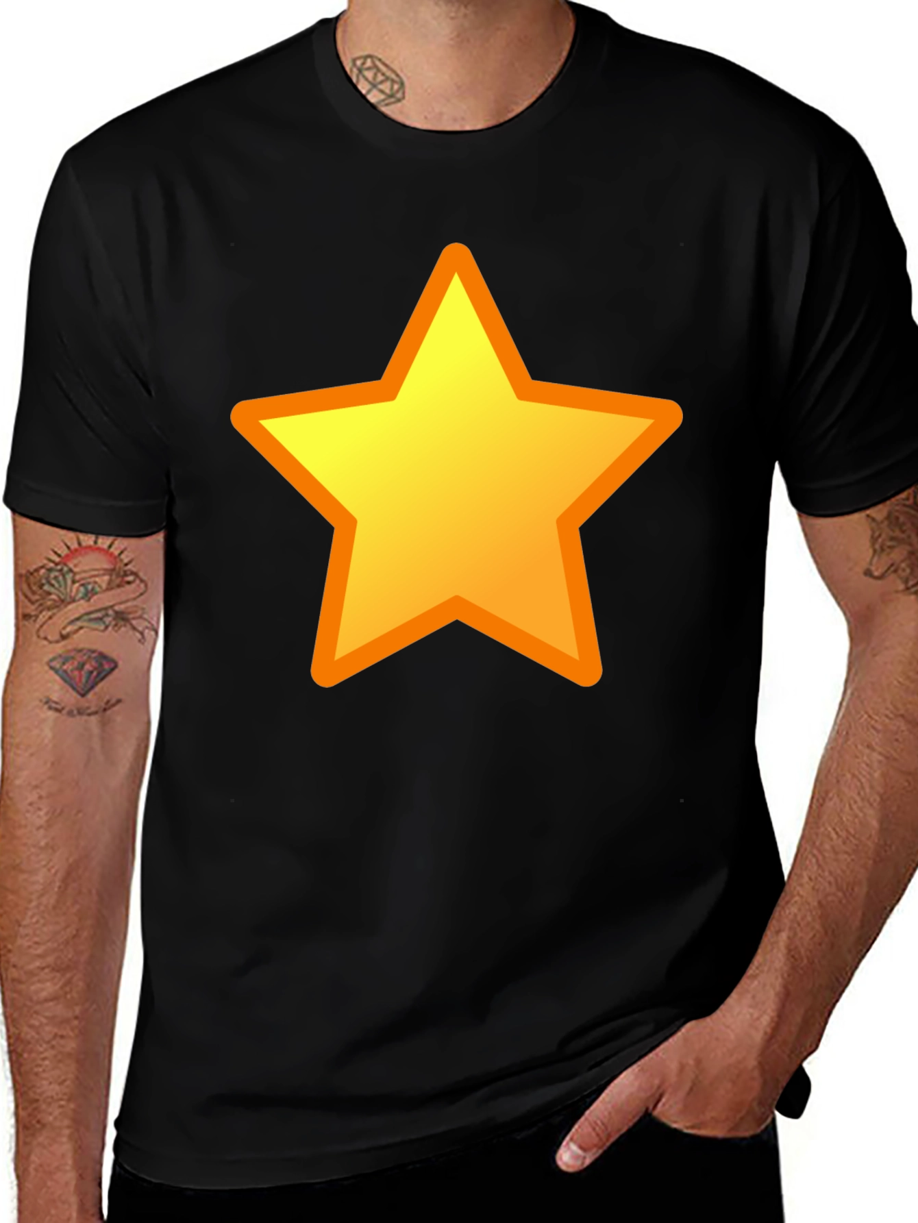 Variant 2 of Black T-Shirt with Yellow Star Design