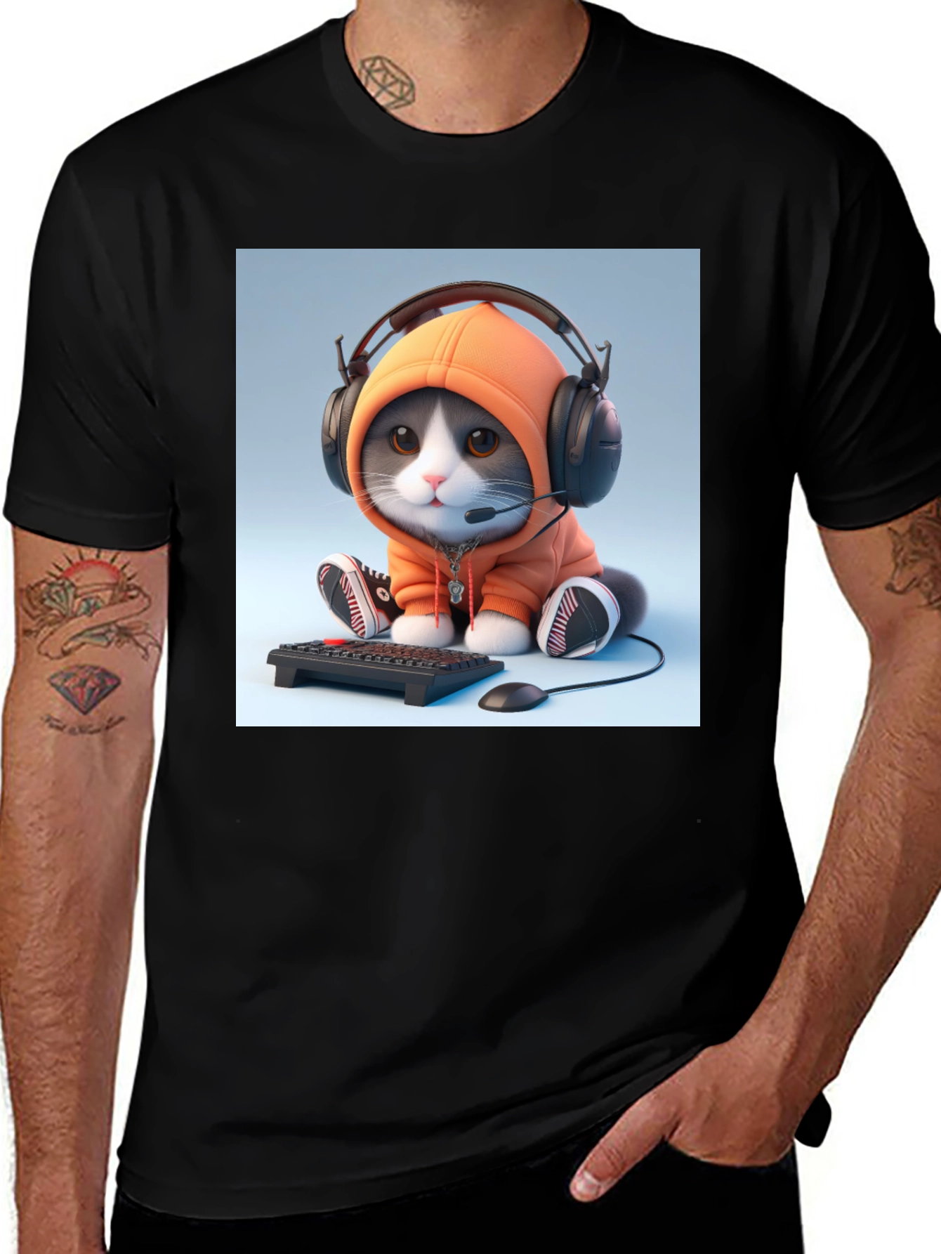 Variant 13 of Gamer Cat T-Shirt - Black Cotton Tee