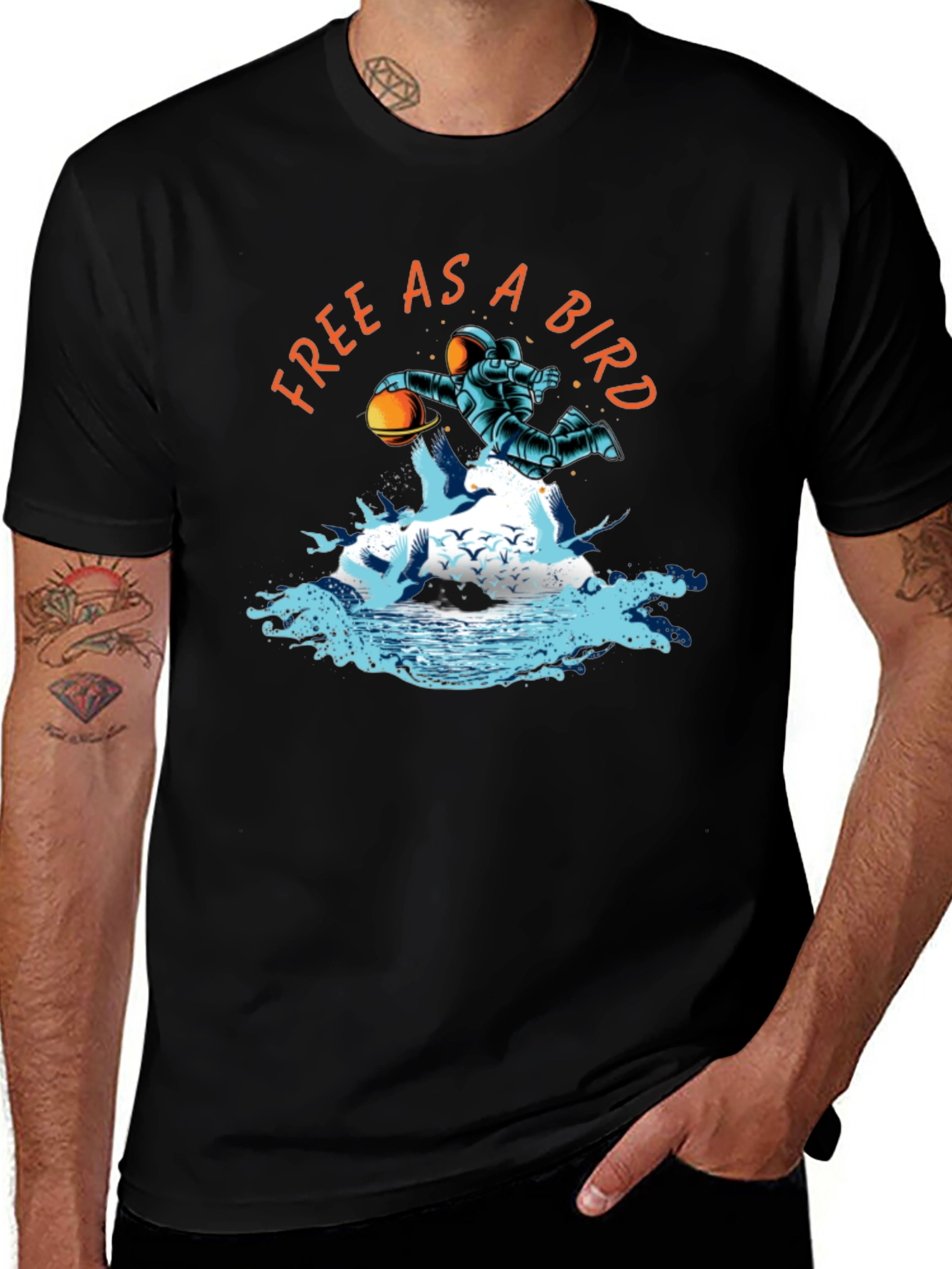 Variant 9 of Free as a Bird Graphic Tee - Astronaut Design