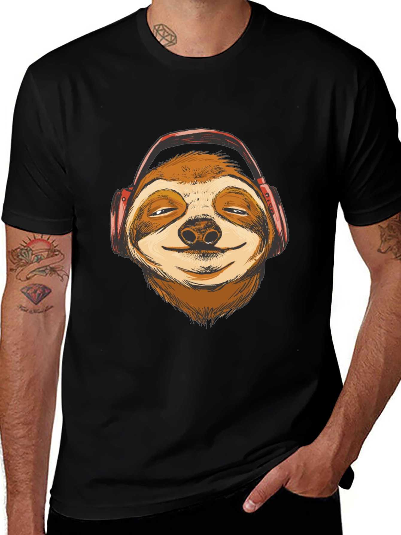 Variant 6 of Sloth Headphones Graphic T-Shirt - Relaxed Style