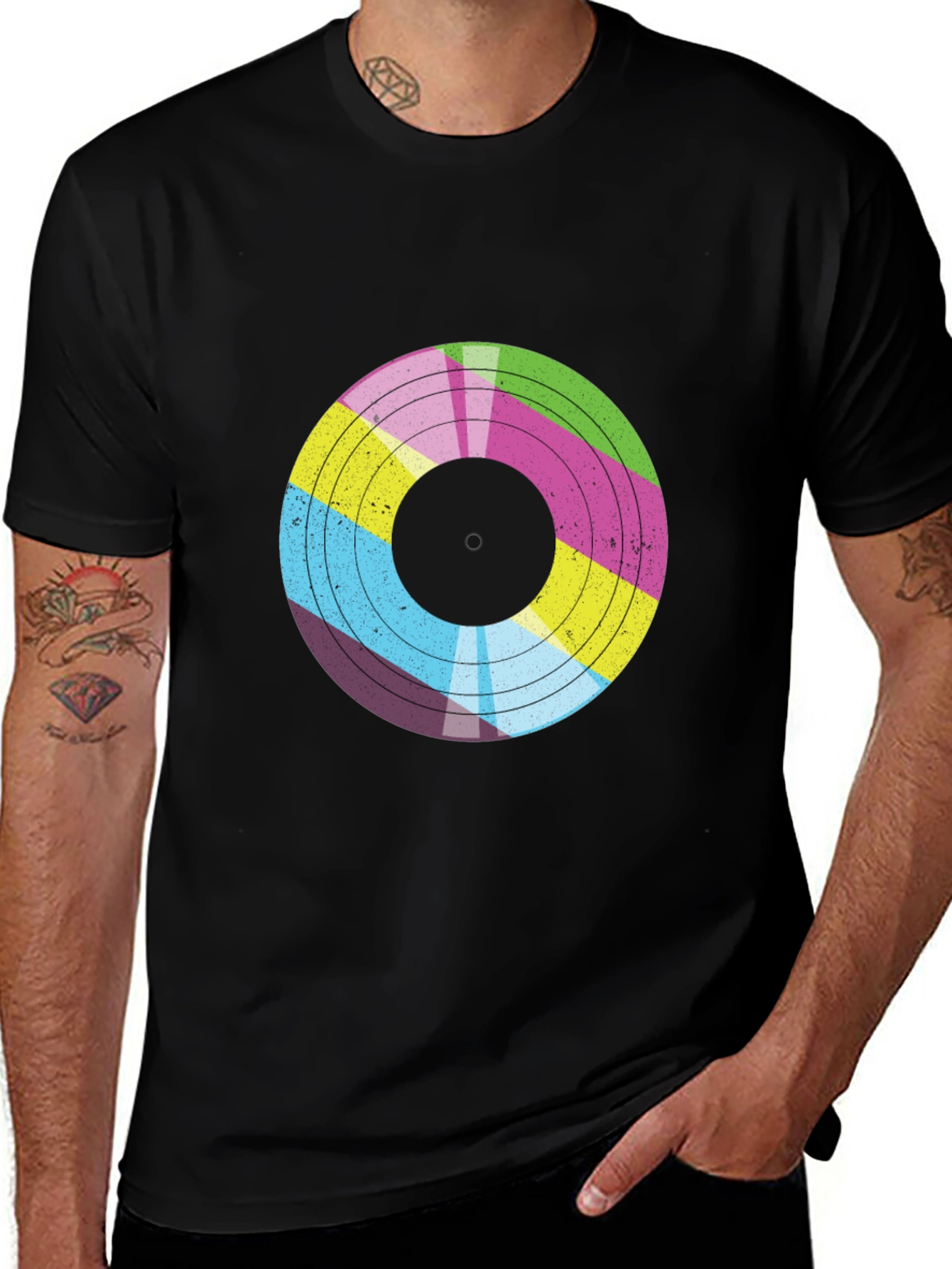 Variant 17 of Retro Vinyl Record Graphic Black T-Shirt