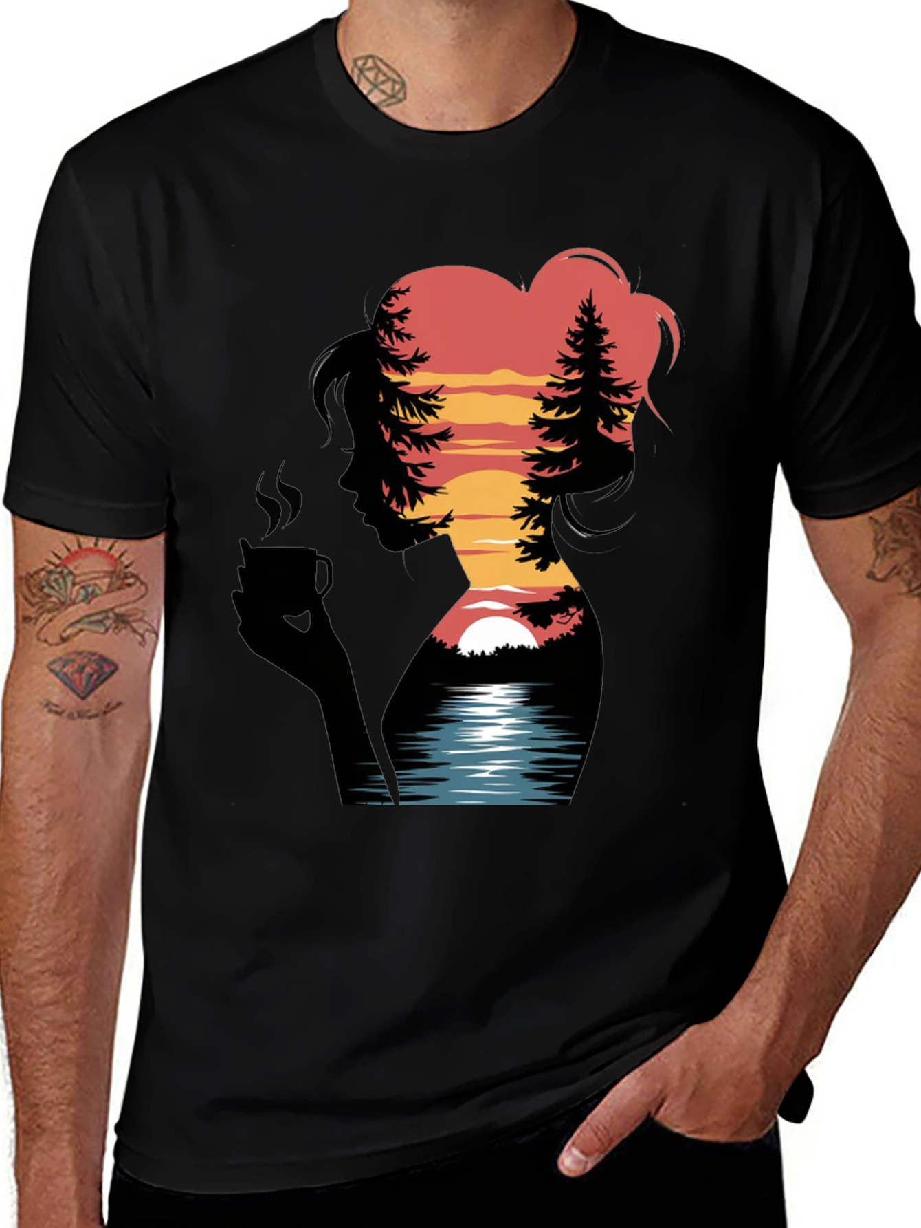 Variant 4 of Sunset Silhouette Graphic Tee - Nature Lover's T-Shirt