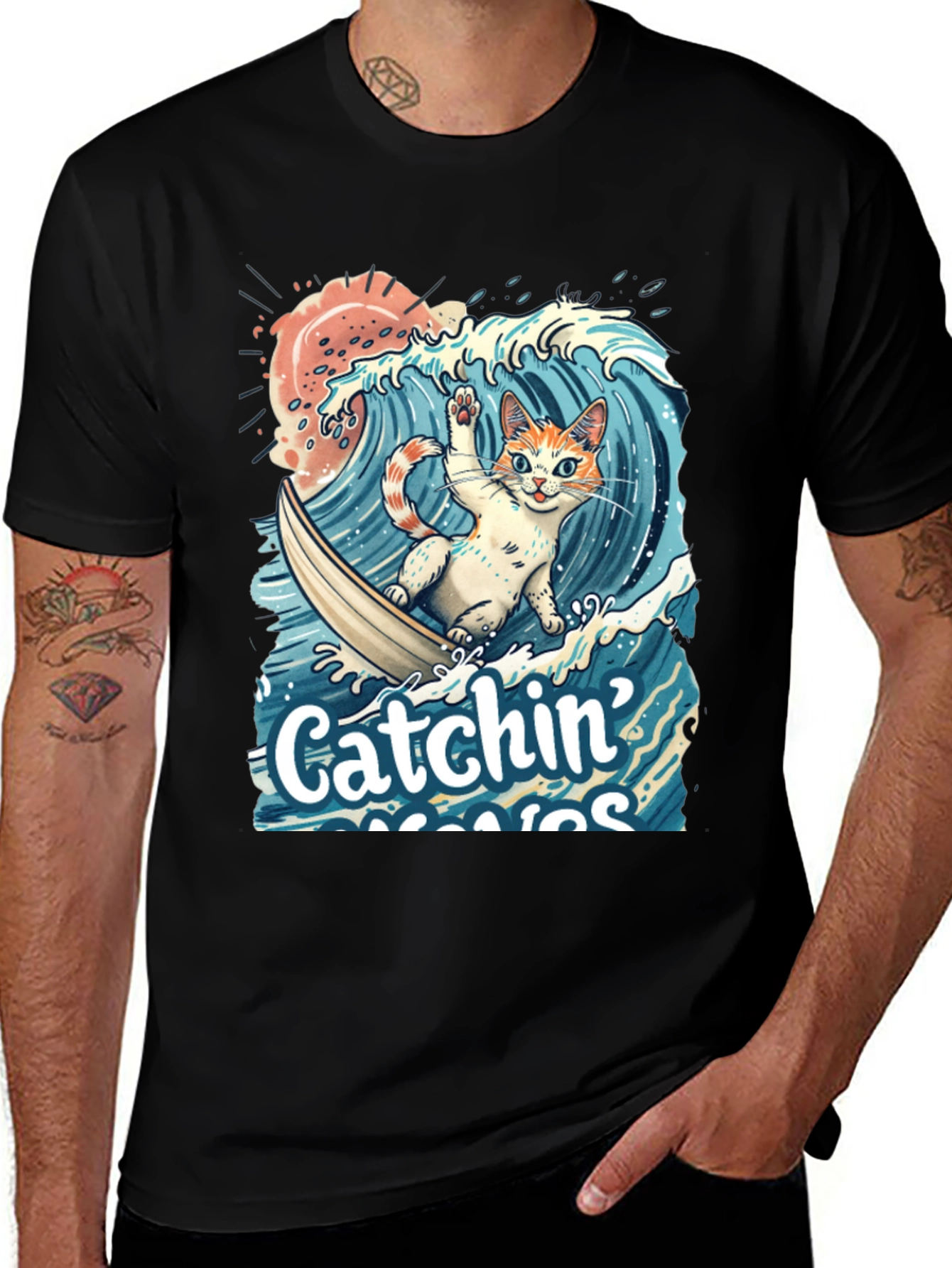 Variant 26 of Catchin' Waves Cat T-Shirt