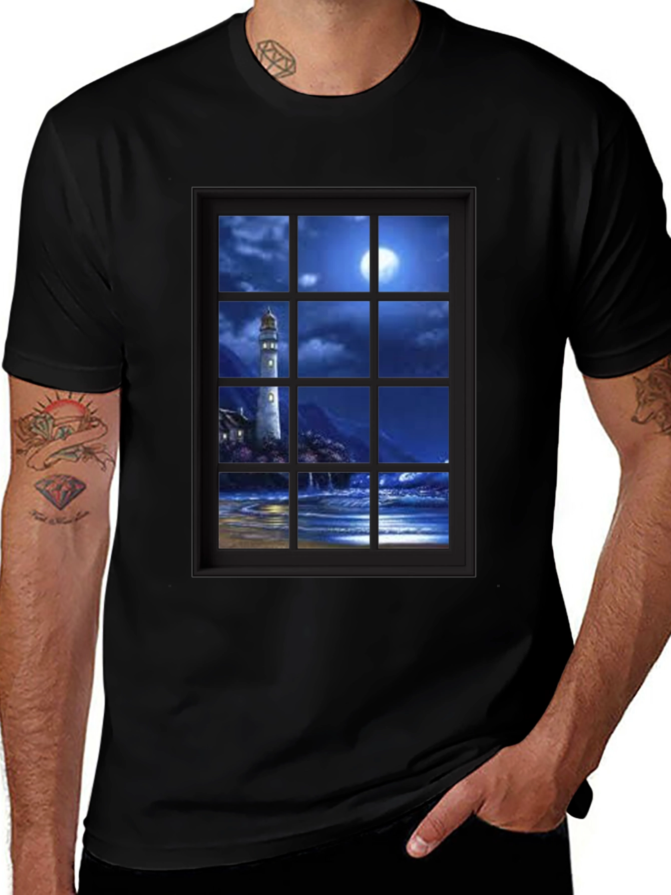Variant 9 of Lighthouse View T-Shirt - Unique Window Design