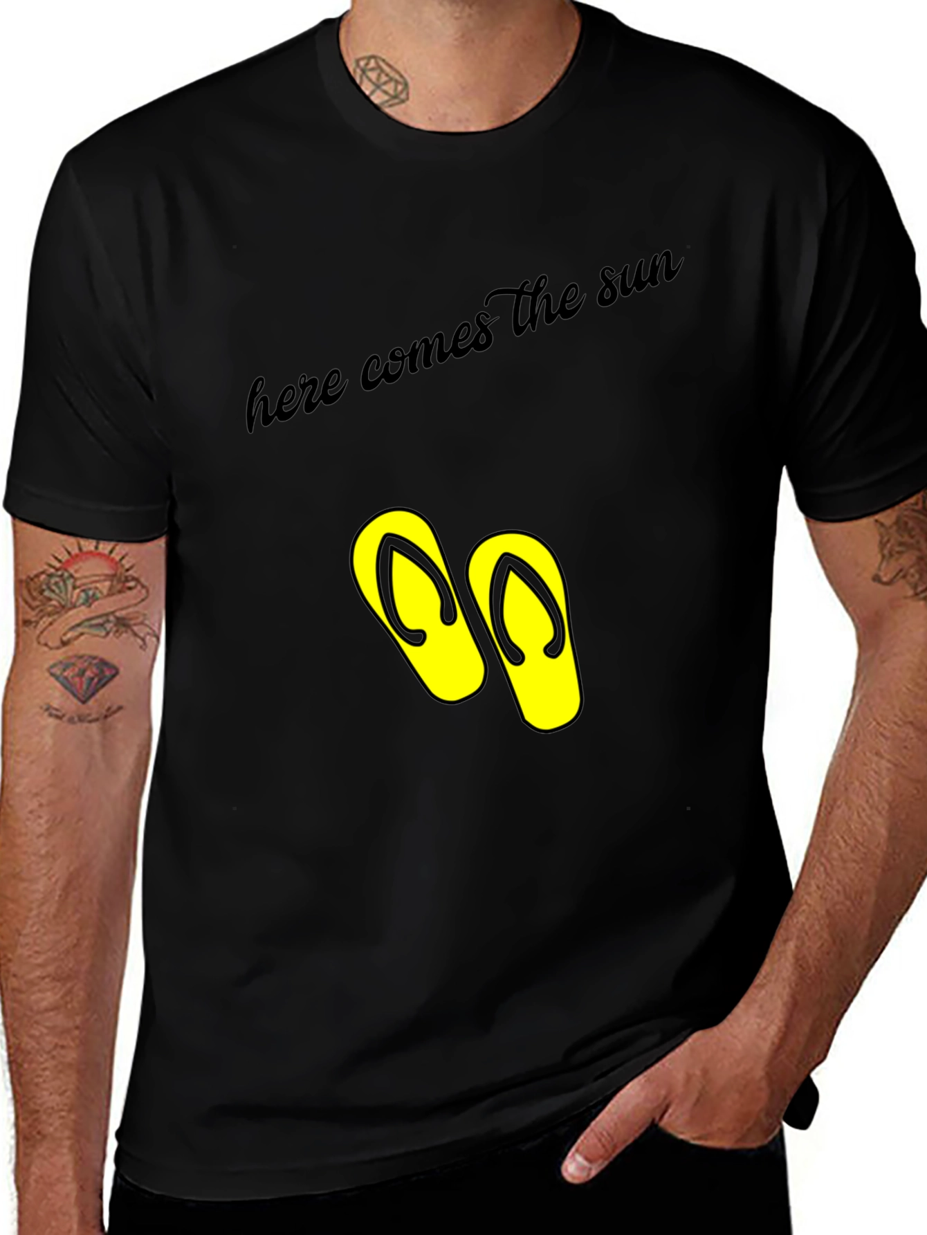 Variant 24 of Here Comes the Sun Flip Flops Black T-Shirt