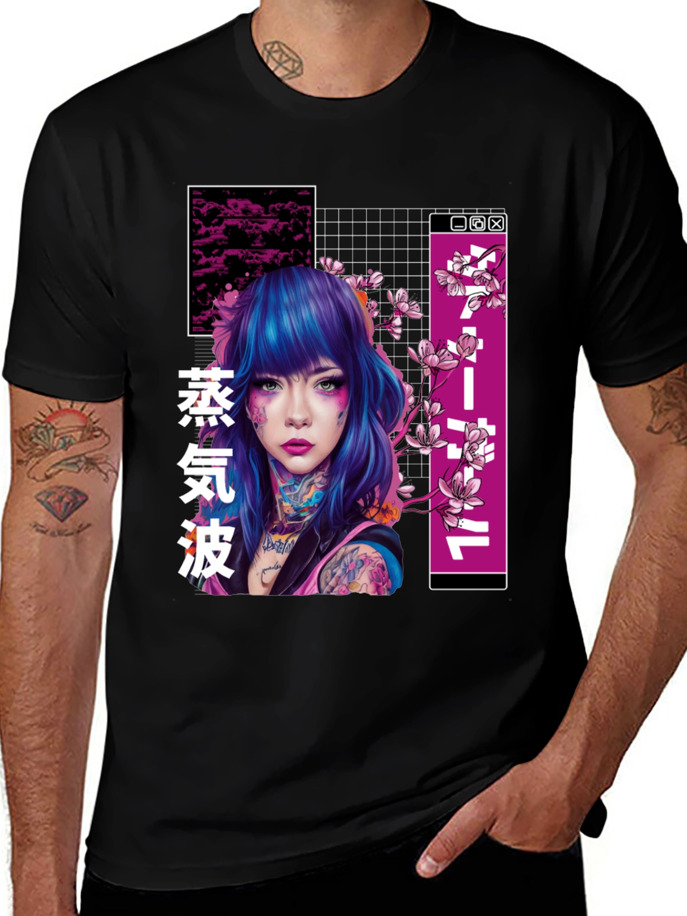 Variant 19 of Vaporwave Tattoo Girl Graphic T-Shirt
