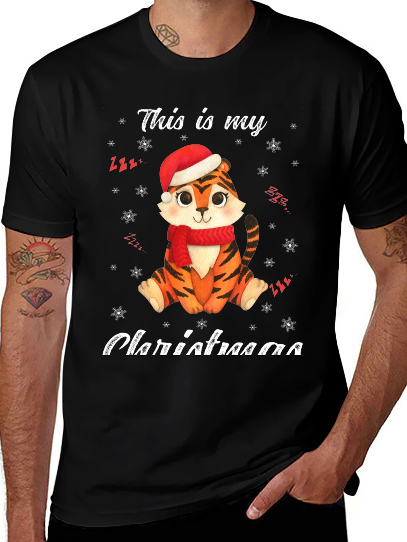 Variant 12 of Cute Tiger Christmas T-Shirt - Holiday Apparel