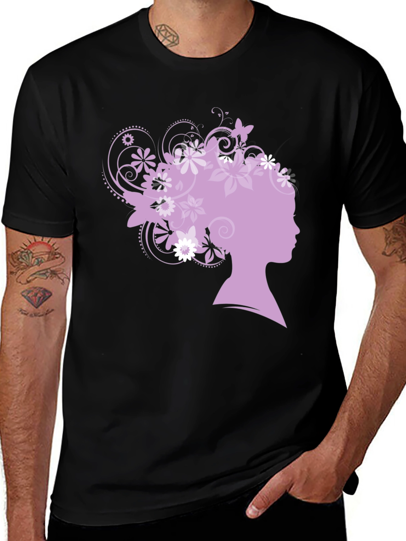 Variant 17 of Floral Silhouette Graphic Tee - Black Cotton Blend