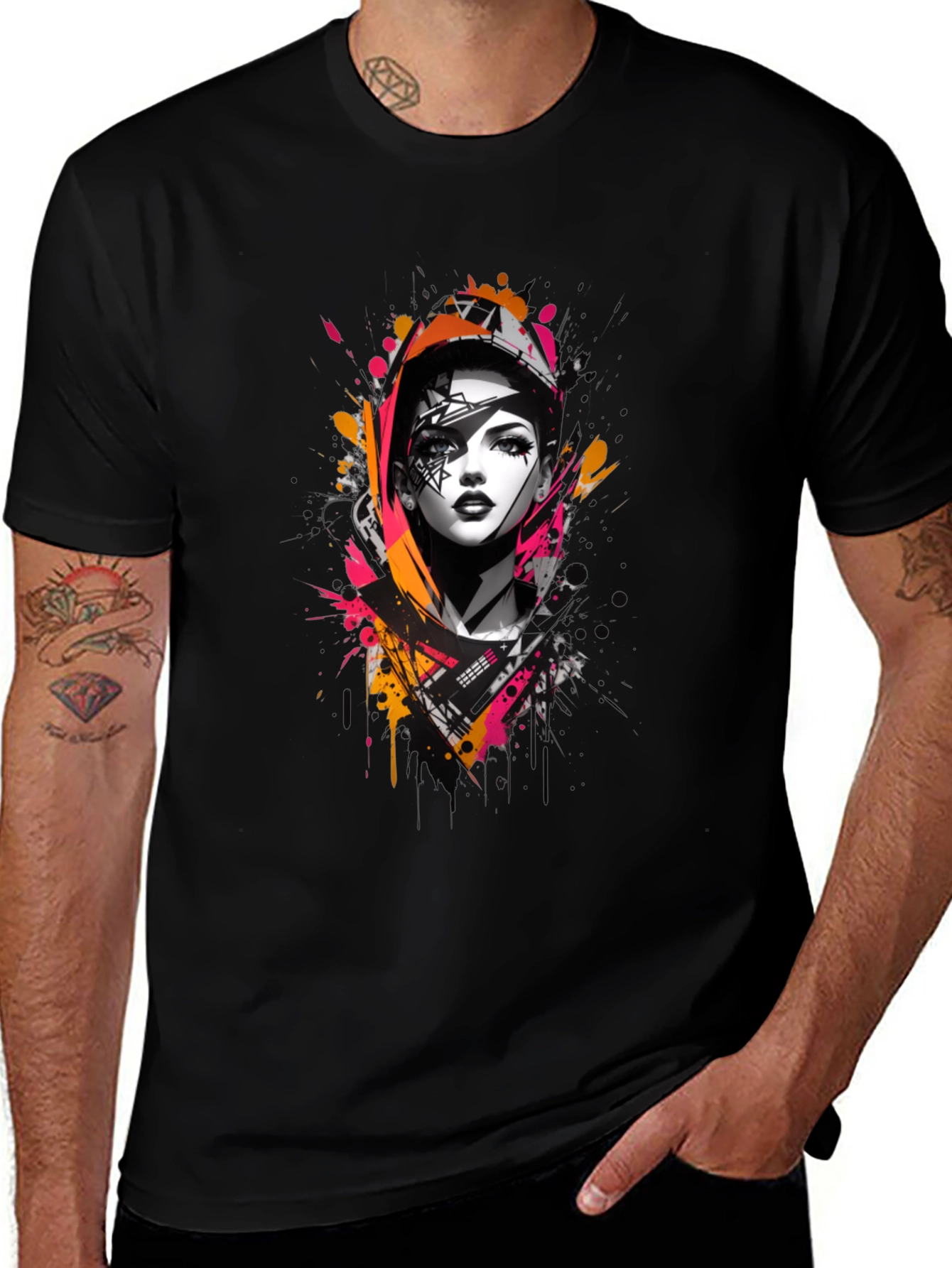Variant 10 of Abstract Graphic Tee - Woman Portrait Black T-Shirt