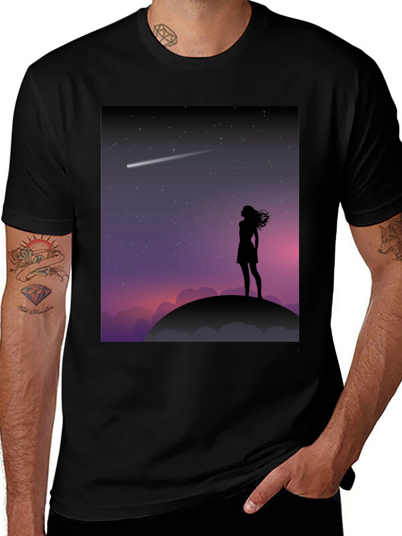 Variant 11 of Silhouette Stargazer Tee - Women Stargazing Comet Graphic