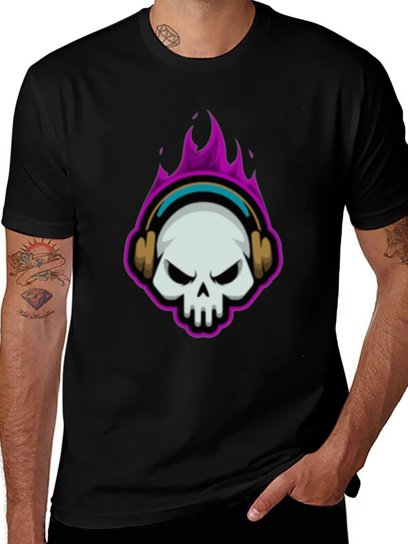Variant 18 of Skull Gamer T-Shirt - Headphones & Flames Graphic Tee