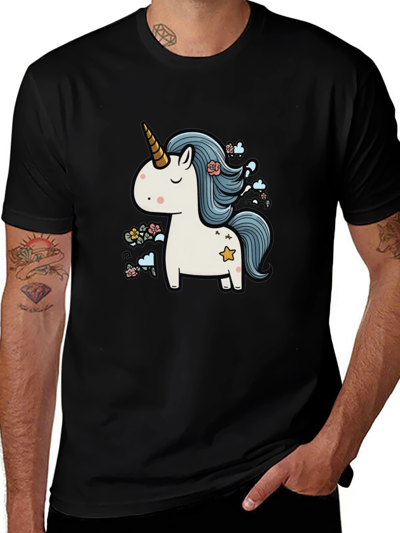 Variant 5 of Unicorn Graphic Tee - Black Cotton Casual Shirt