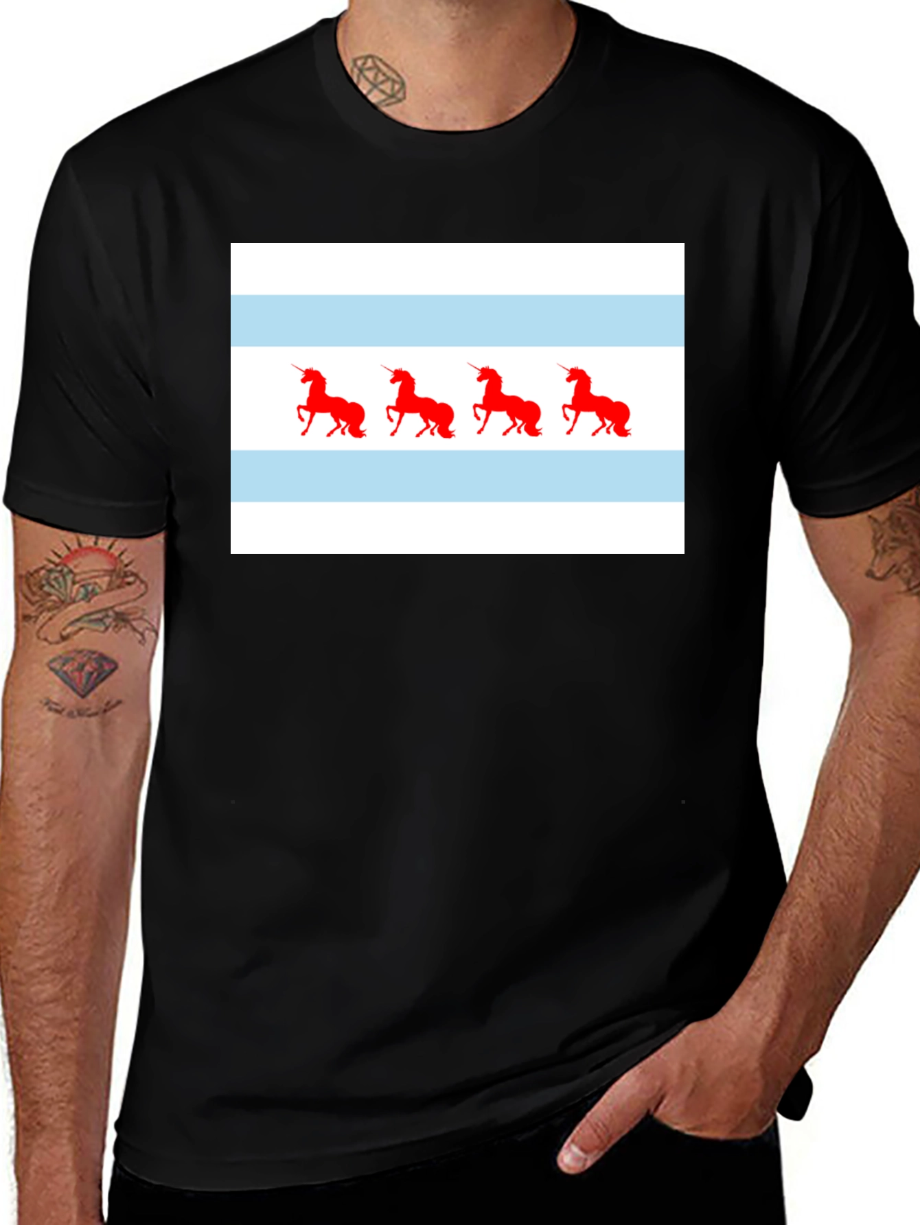 Unicorn Chicago Flag T-Shirt - Black