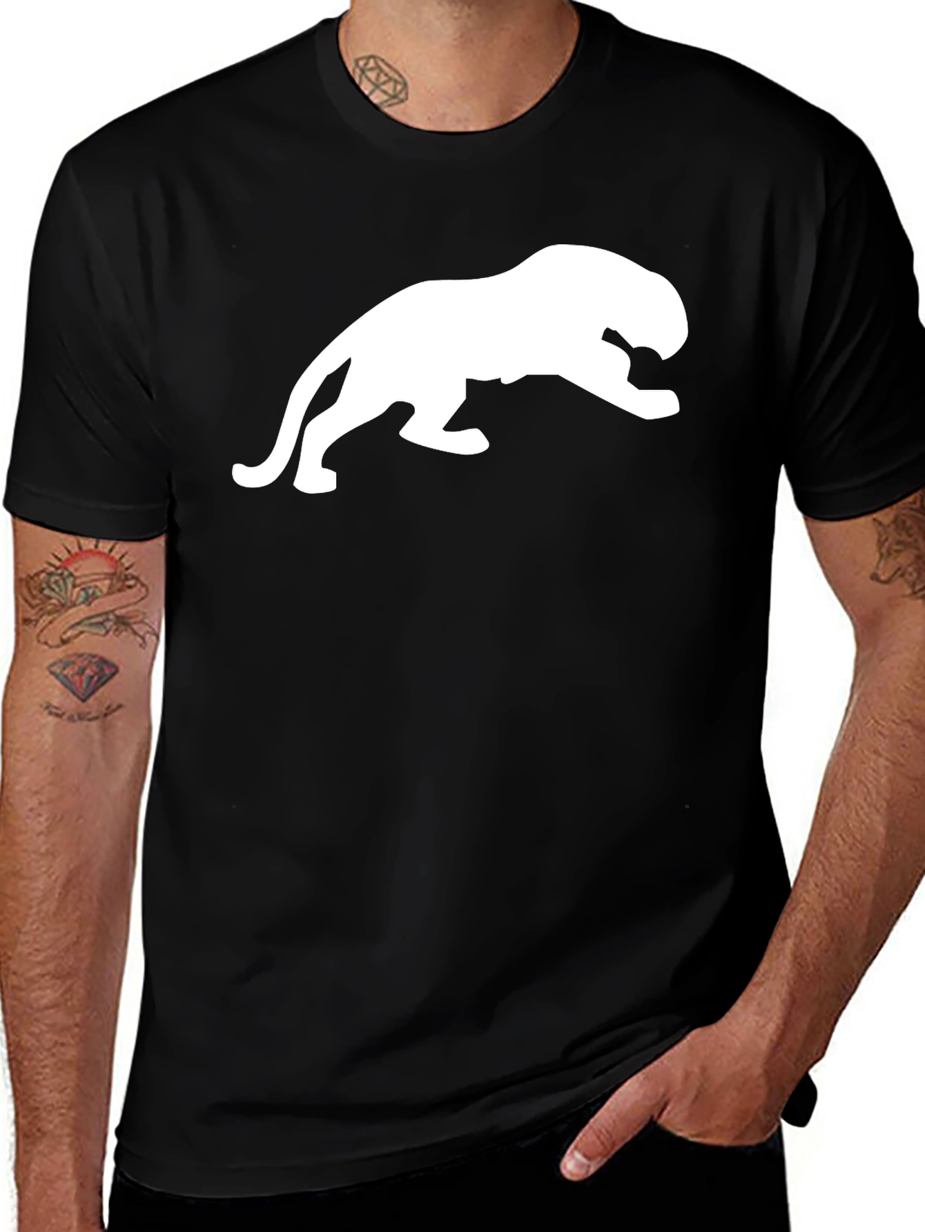 Variant 7 of Black T-Shirt with White Panther Design