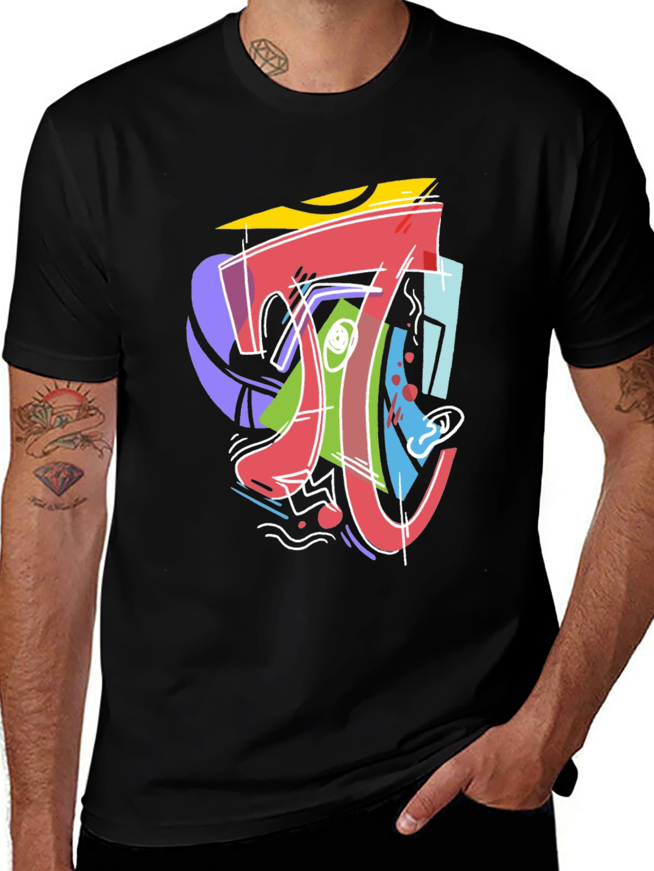 Variant 2 of Abstract Math Pi Symbol Graphic Print Black T-Shirt
