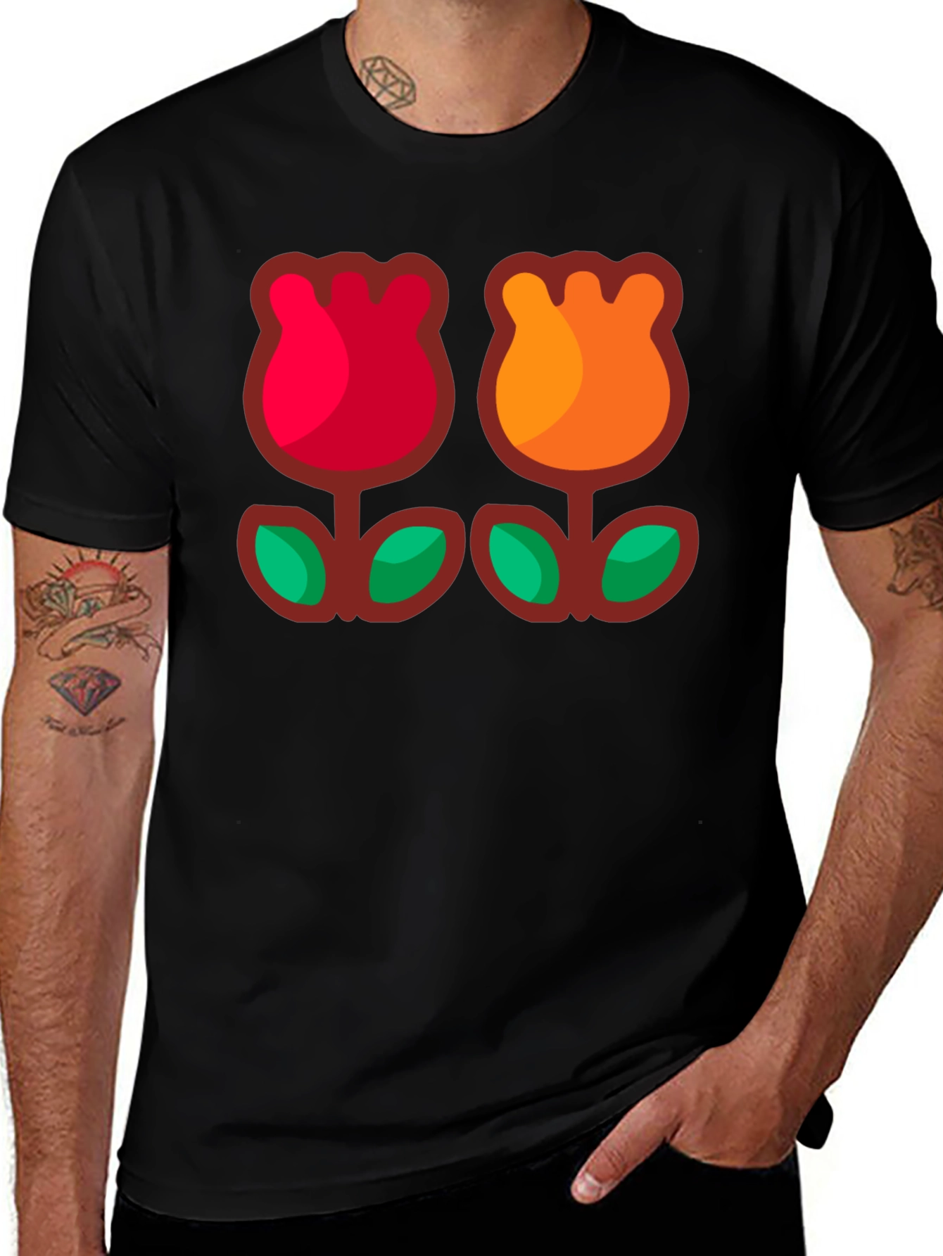 Variant 6 of Retro Flower T-Shirt - Black Cotton Tee