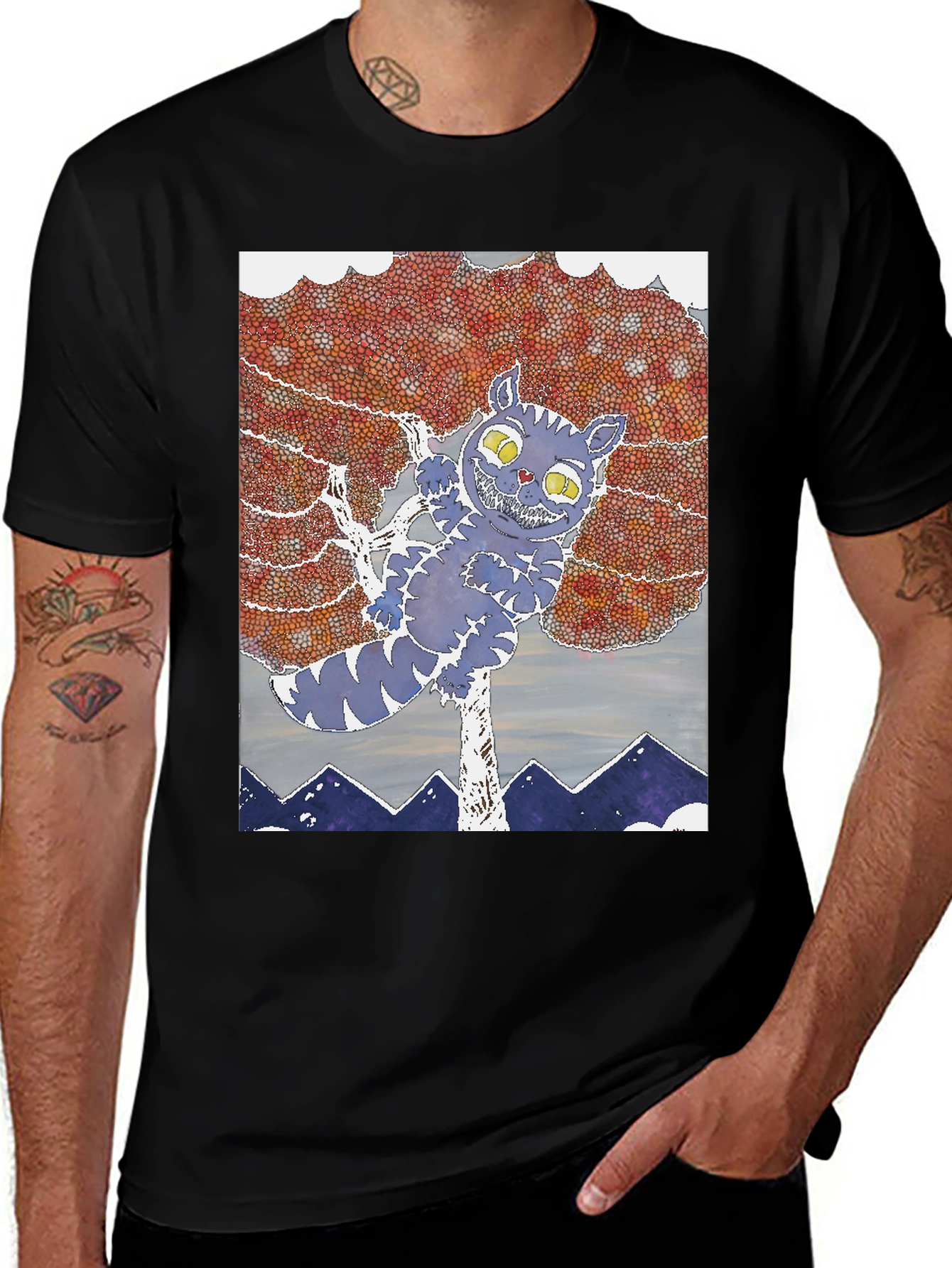 Cheshire Cat Tree Black T-Shirt