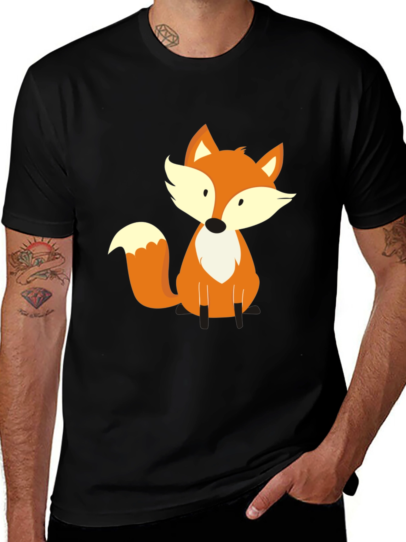 Black Cute Fox Graphic Tee - Soft Black T-Shirt main image