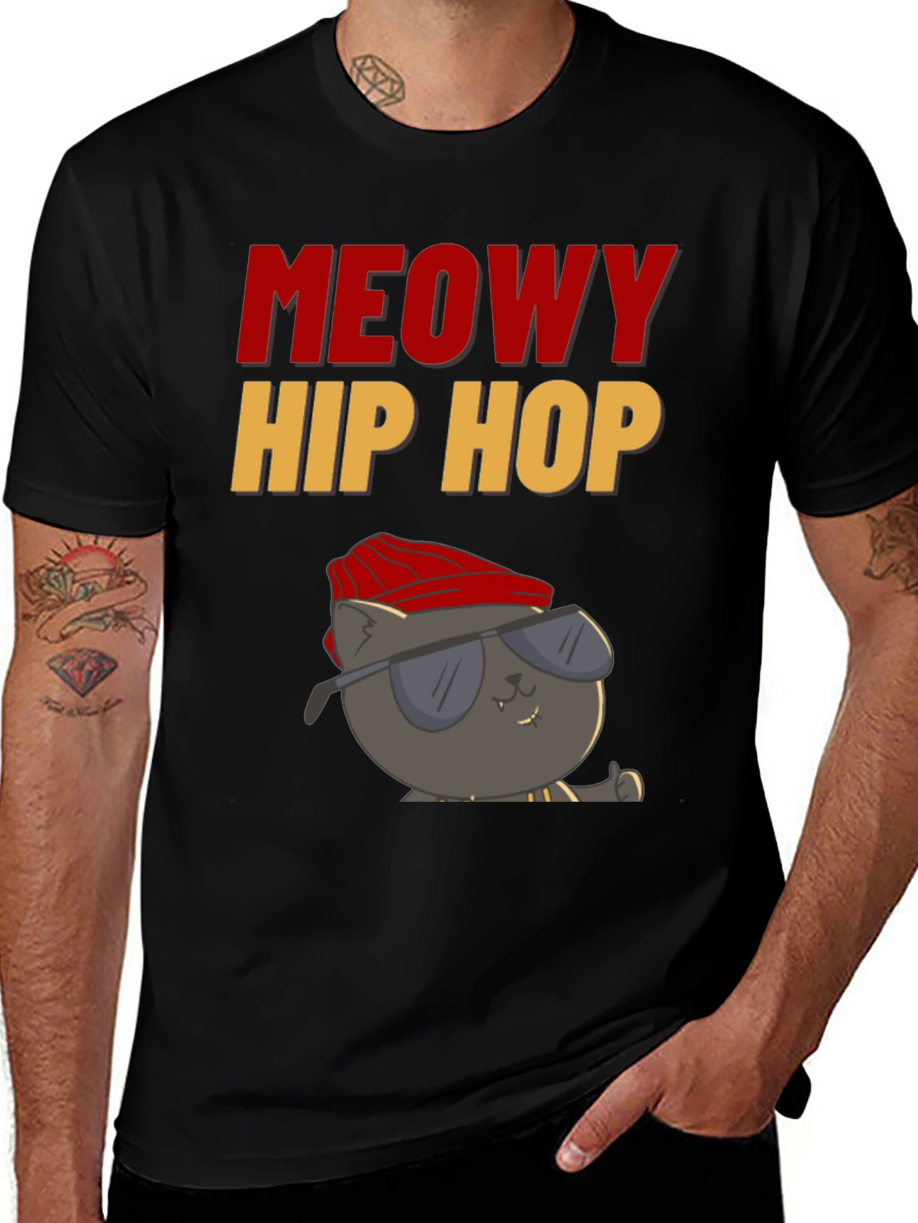 Variant 20 of Meowy Hip Hop Black T-Shirt
