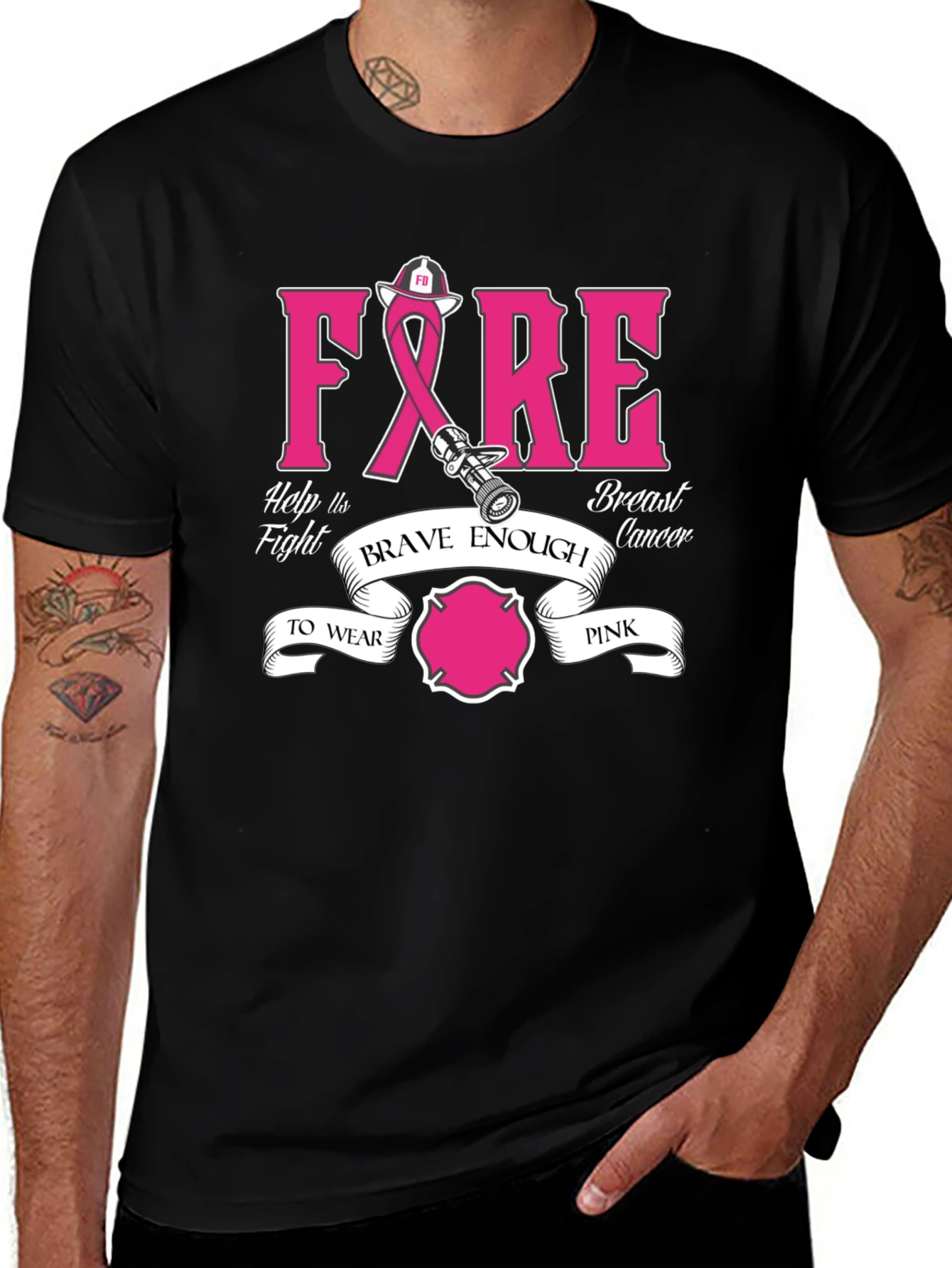 Variant 4 of Firefighter Breast Cancer Awareness T-Shirt