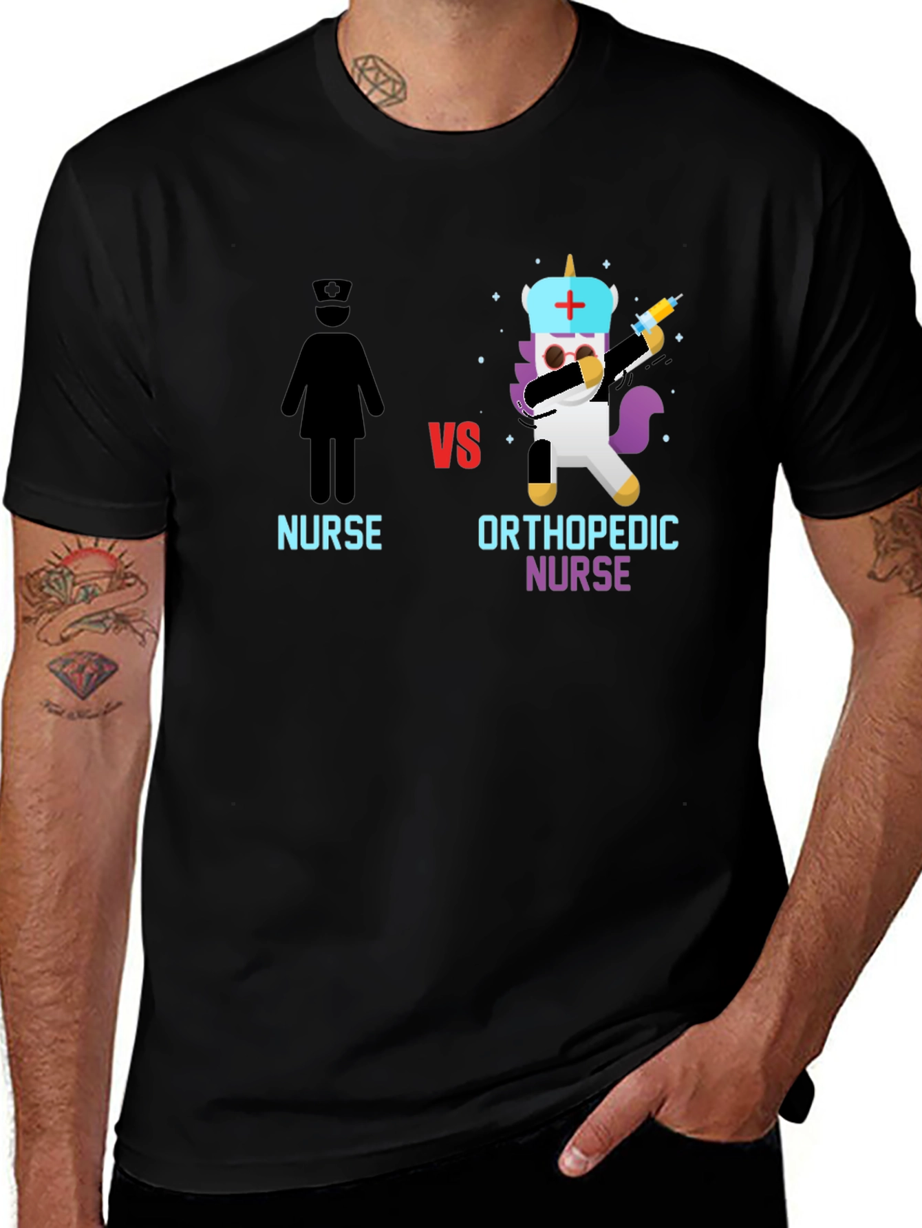 Variant 4 of Orthopedic Nurse vs. Nurse T-Shirt, Unicorn Design