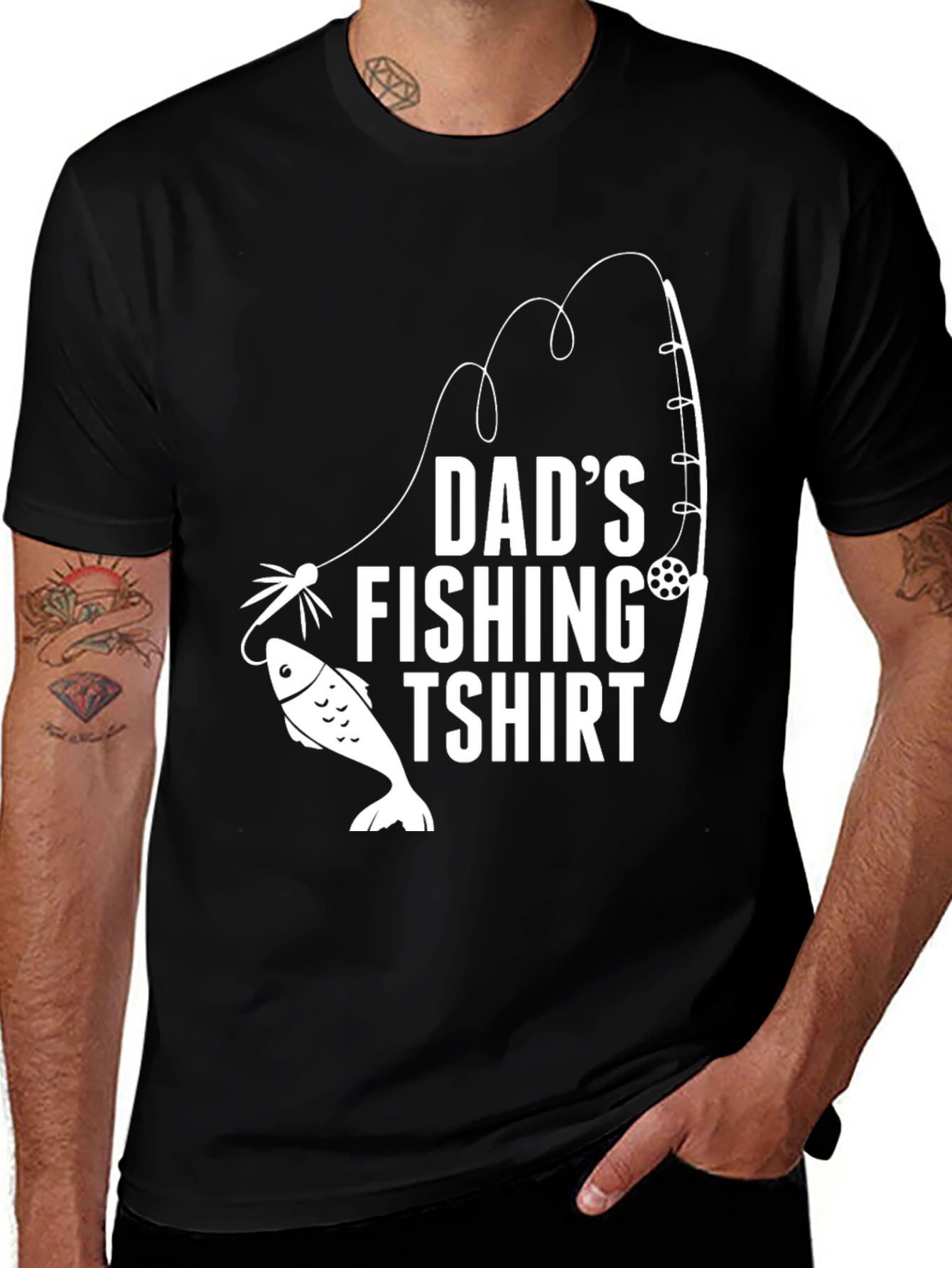 Variant 11 of Dad's Fishing T-Shirt - Black Cotton Tee