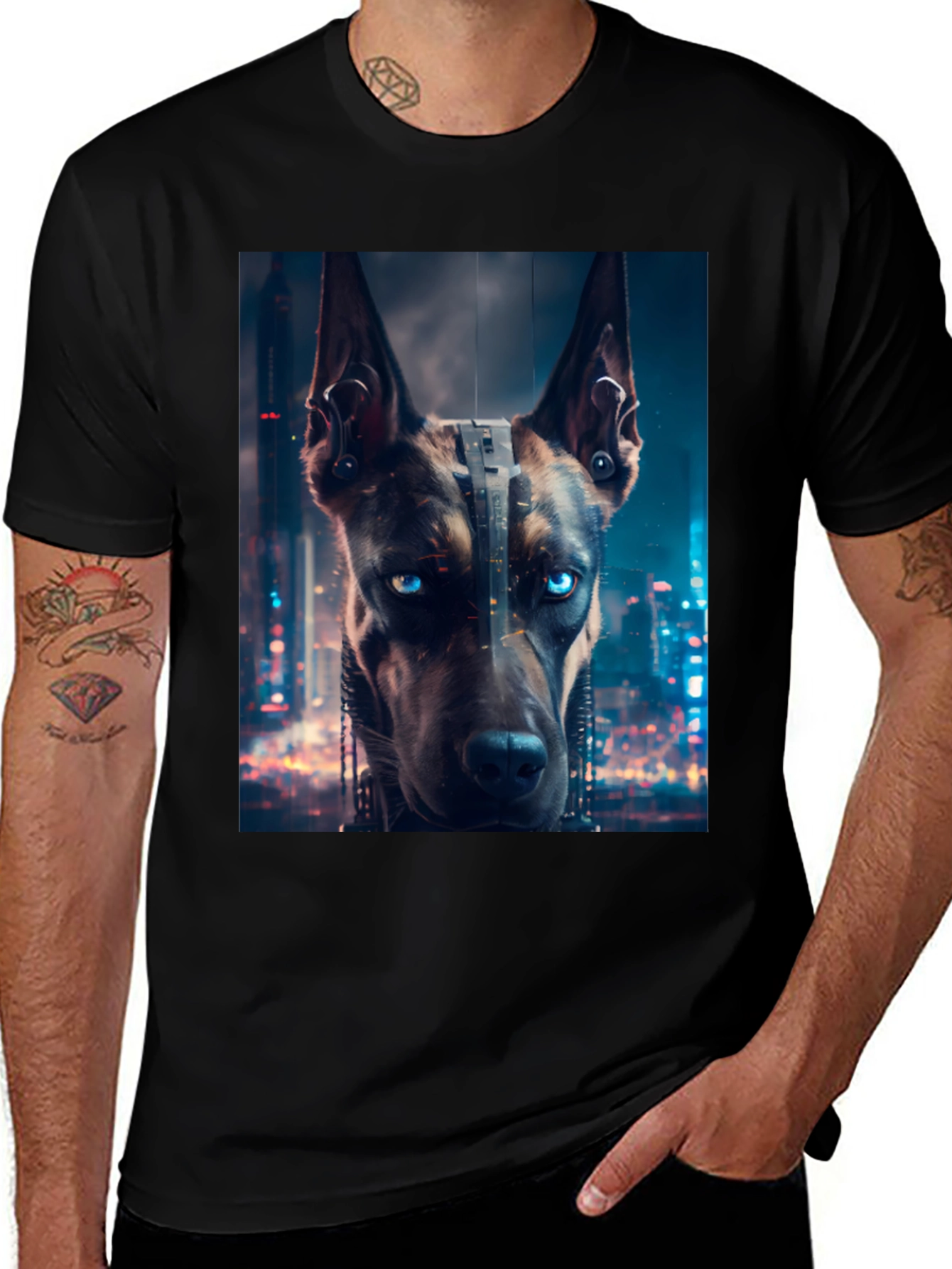 Variant 24 of Cyberpunk Doberman T-Shirt - Urban Style