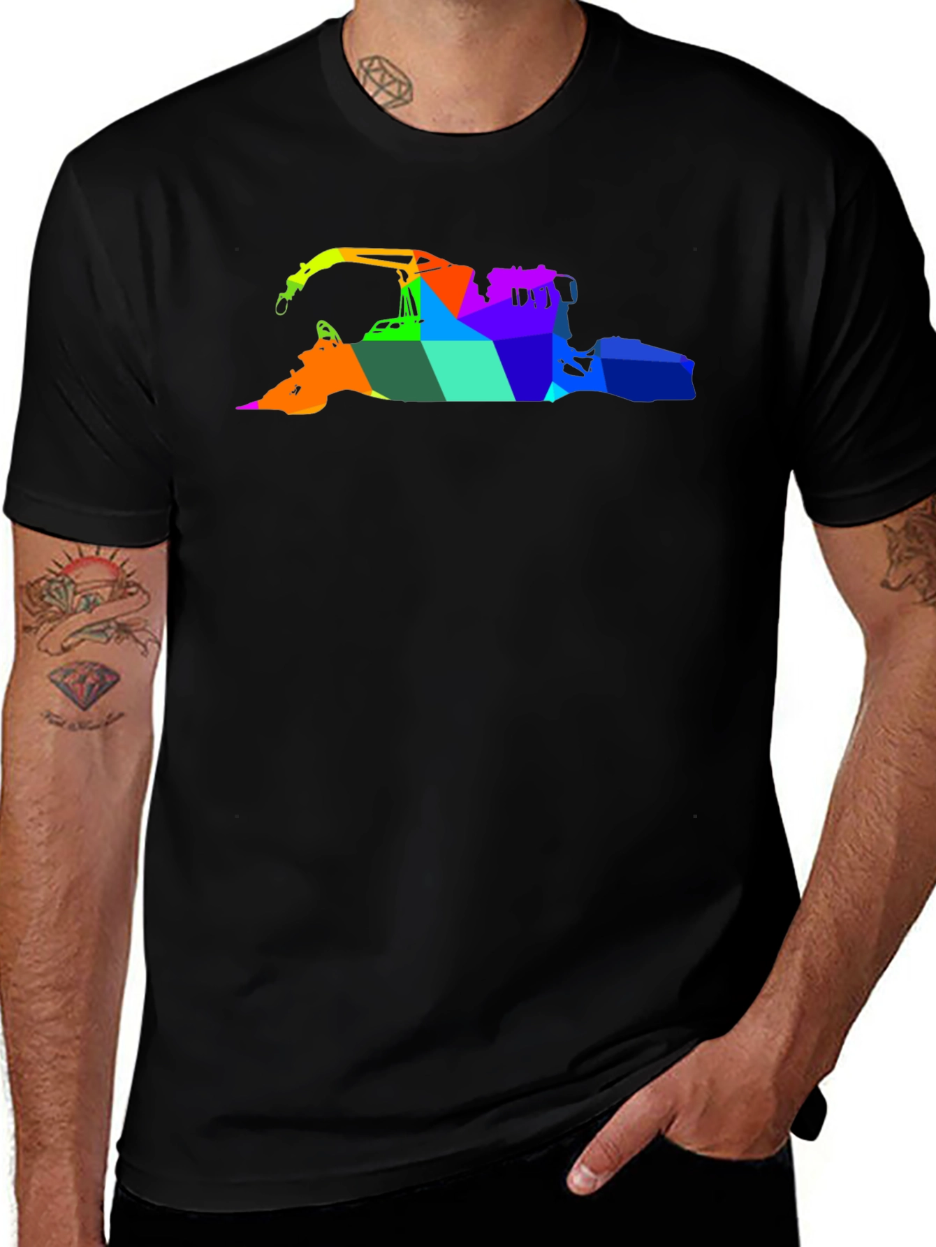 Variant 24 of Abstract Rainbow Crane Black T-Shirt