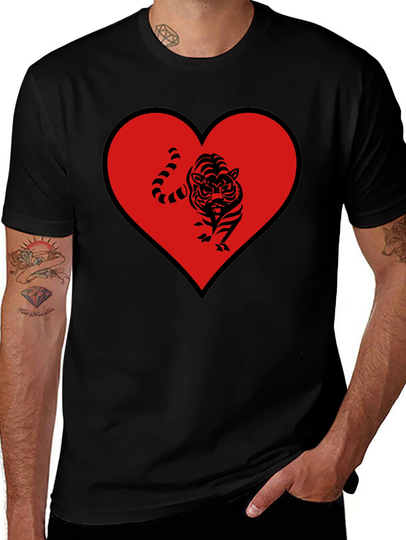Tiger Heart Graphic Tee - Men's Black T-Shirt