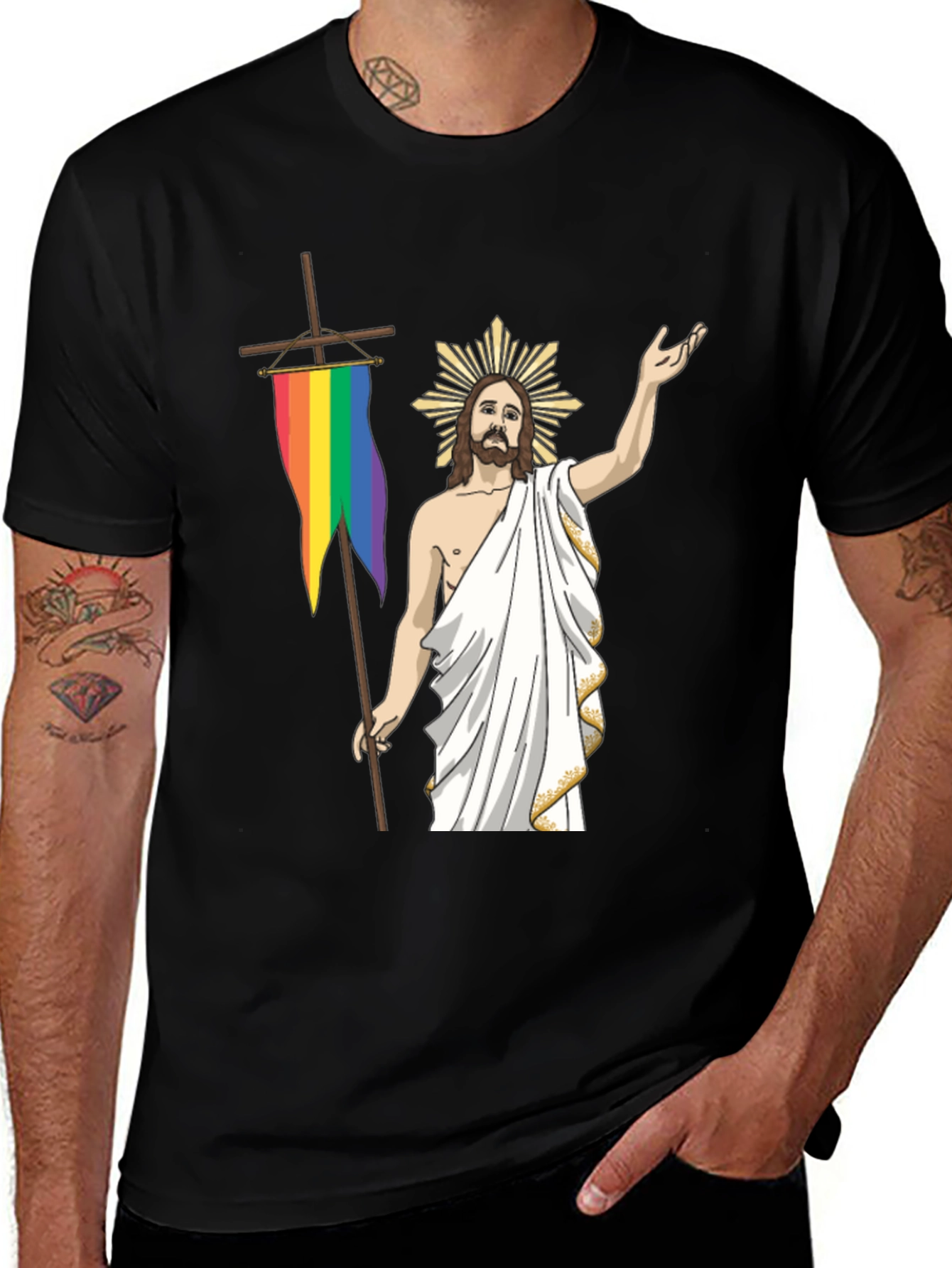 Jesus with Pride Flag T-Shirt - Unisex