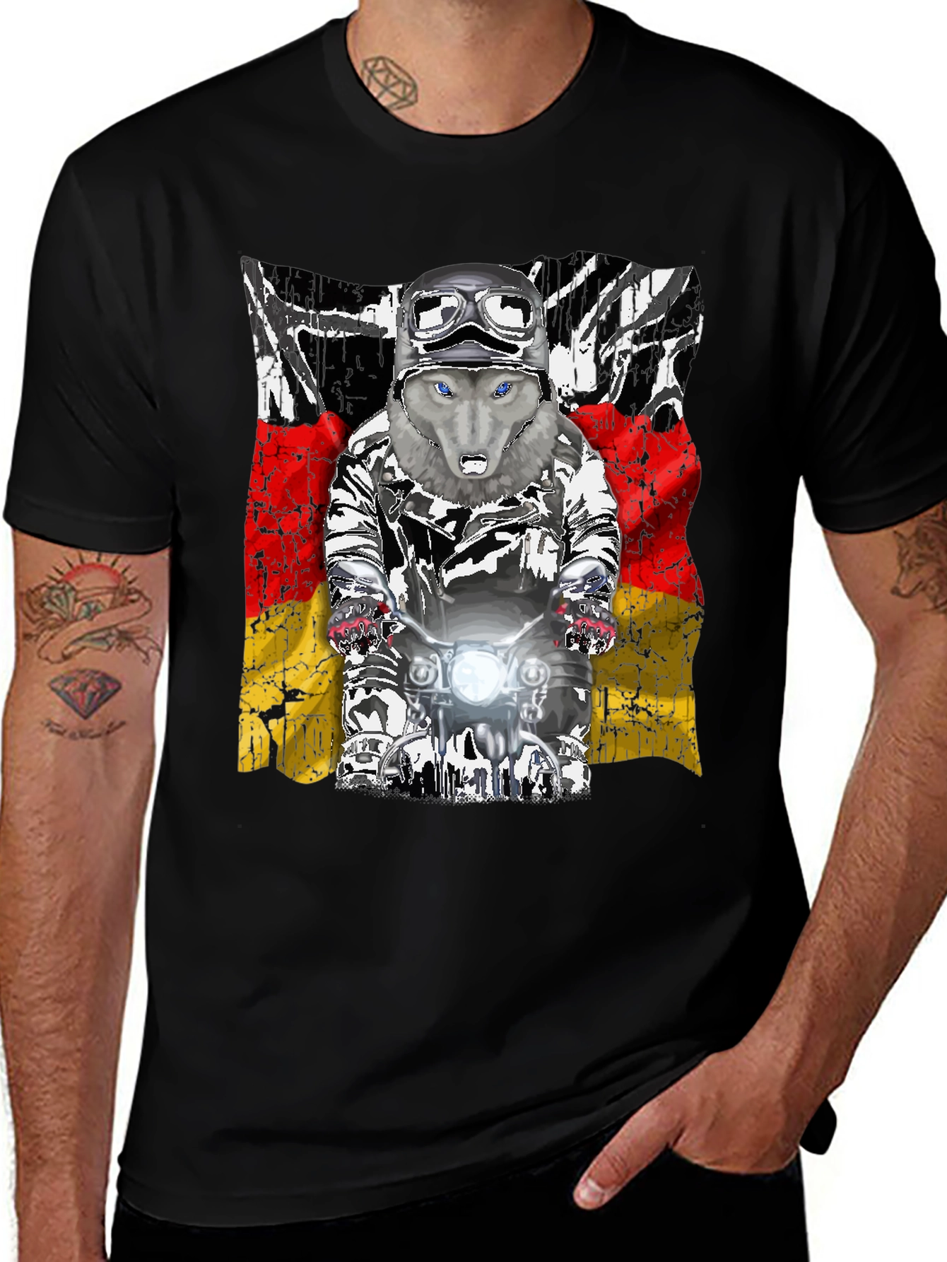 Wolf Rider Tee - German Flag Biker Design