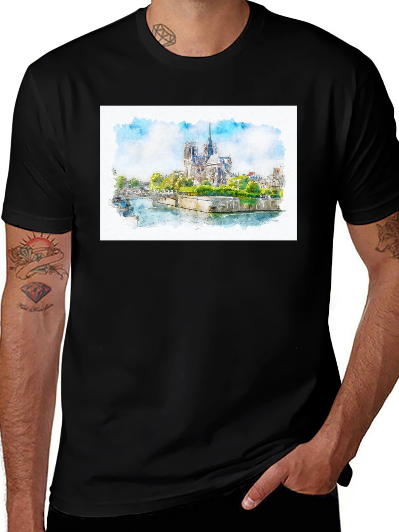 Variant 11 of Notre Dame Paris Watercolor T-Shirt
