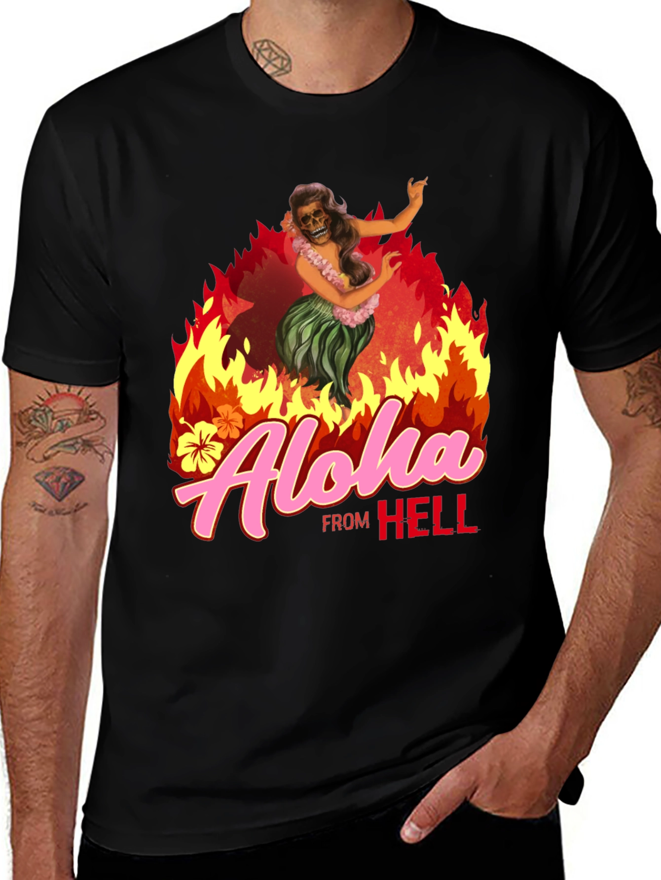 Black Aloha From Hell Graphic T-Shirt main image