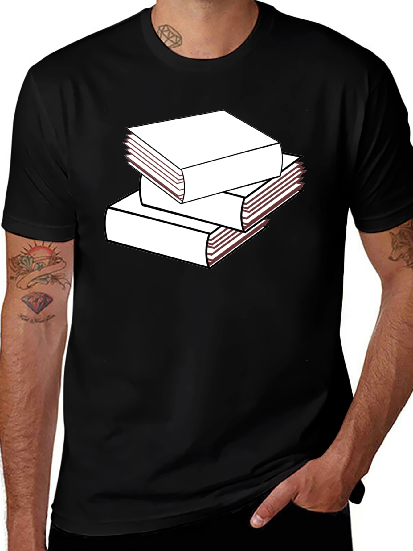 Variant 2 of Stacked Books Graphic T-Shirt - Black
