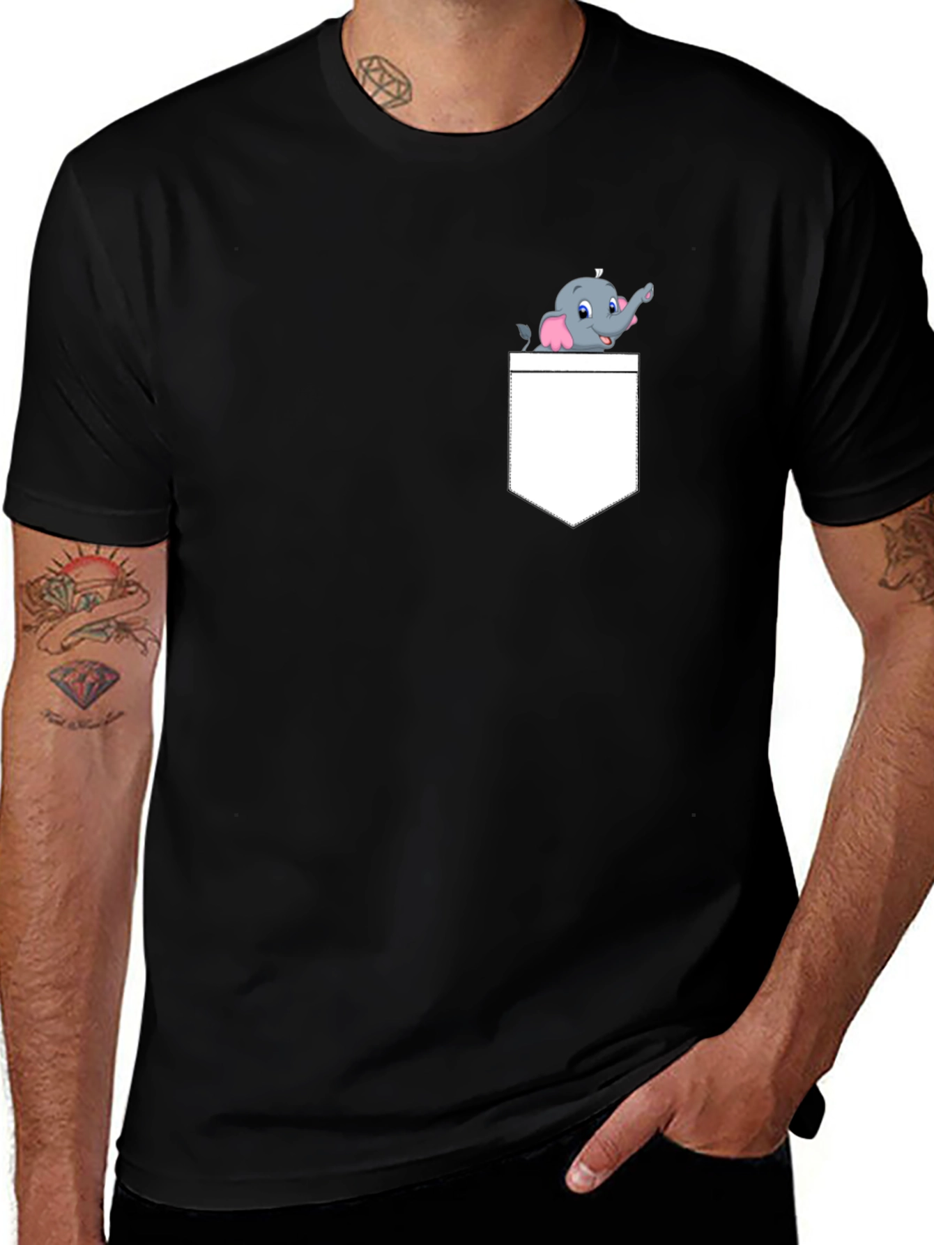 Variant 20 of Elephant Pocket Graphic Tee - Novelty Cartoon Design