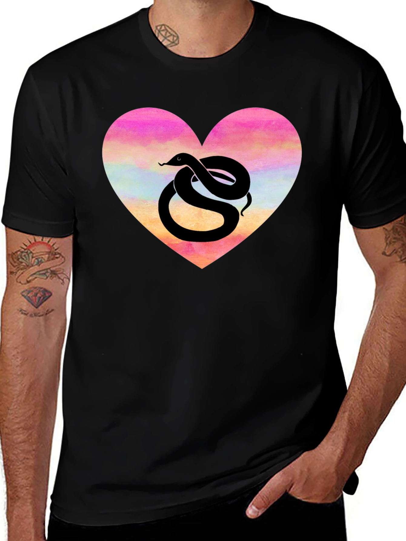 Variant 27 of Snake Heart Graphic Black T-Shirt